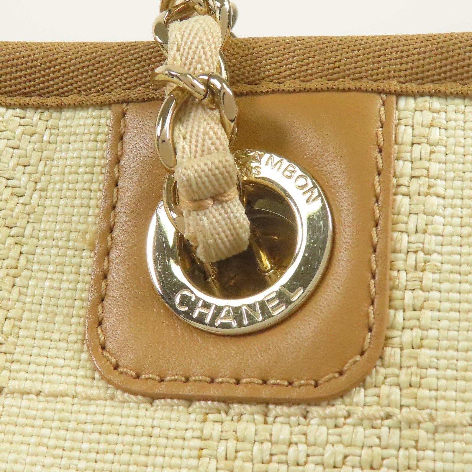 CHANEL 帆布Deauville PM金扣鏈帶肩背袋