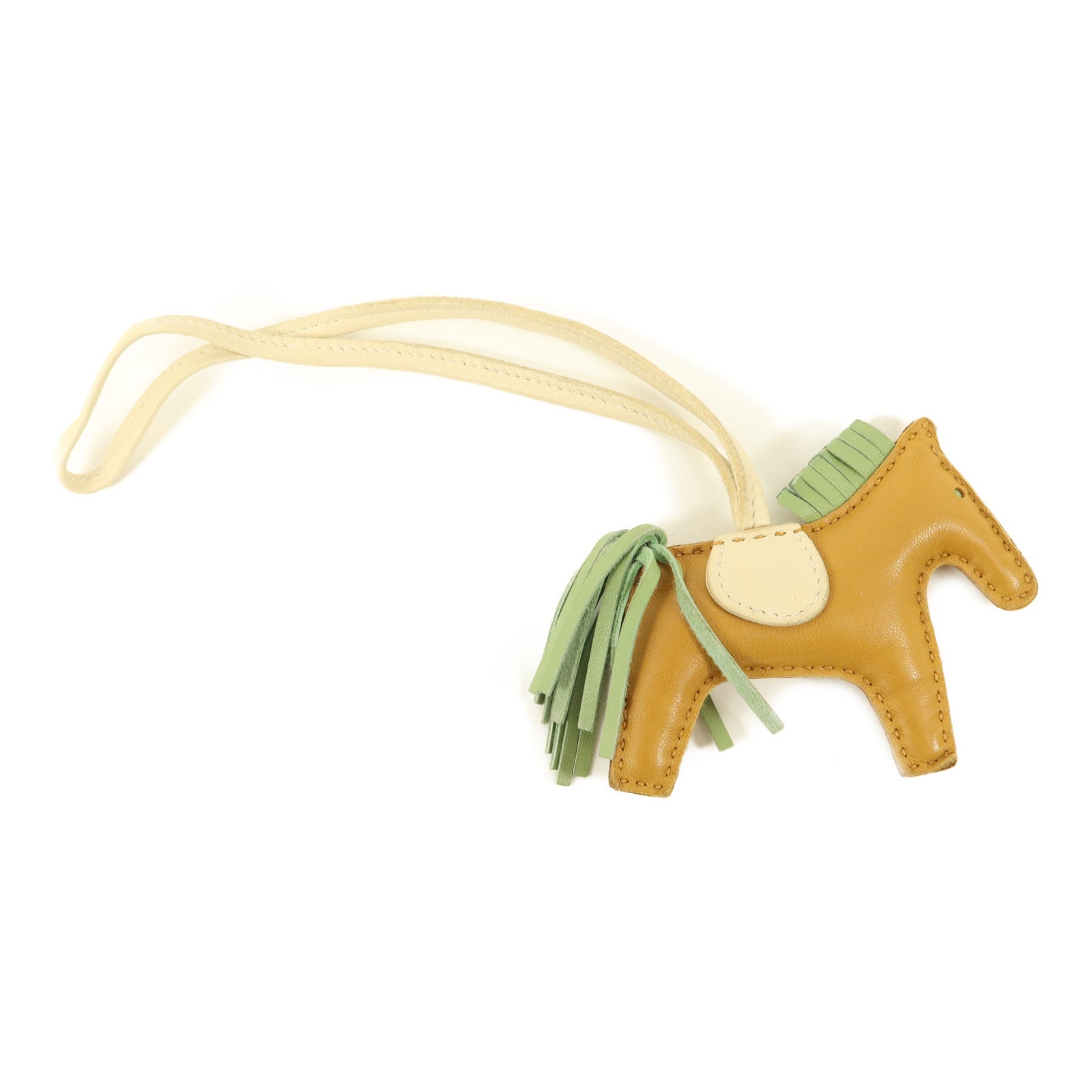 HERMES Milo皮革Rodeo PM掛飾Sesame/Vert Criquet