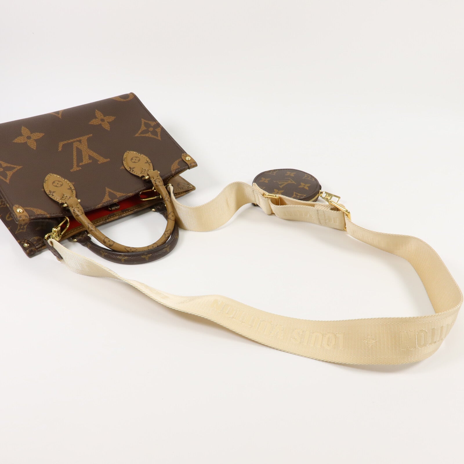 LOUIS VUITTON Monogram Giant OnTheGo PM金扣手挽肩背兩用袋棕色