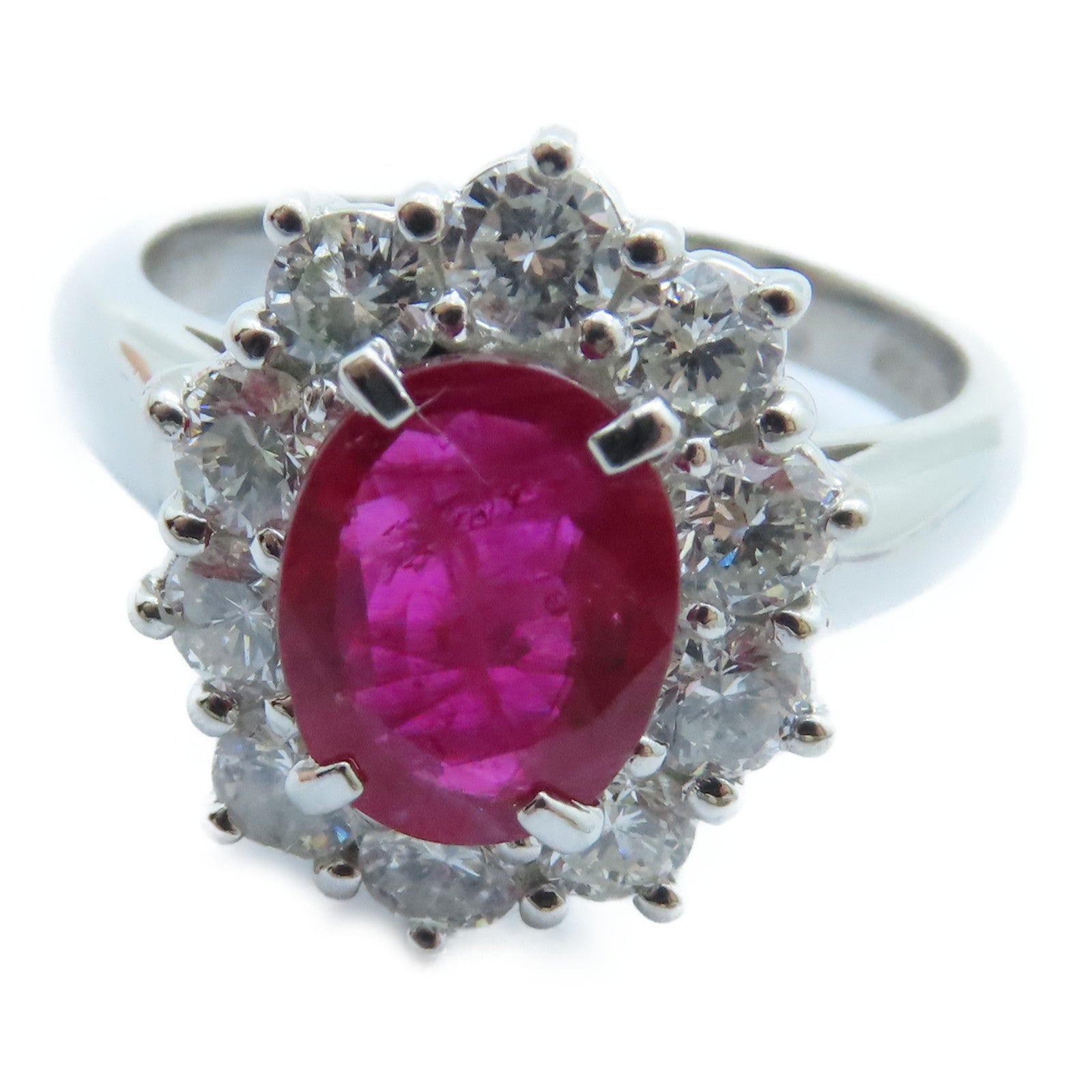 JEWELRY PT850鉑金Ruby Diamond Ring 1.32ct紅寶石/0.89ct鑽石戒指US#5.5