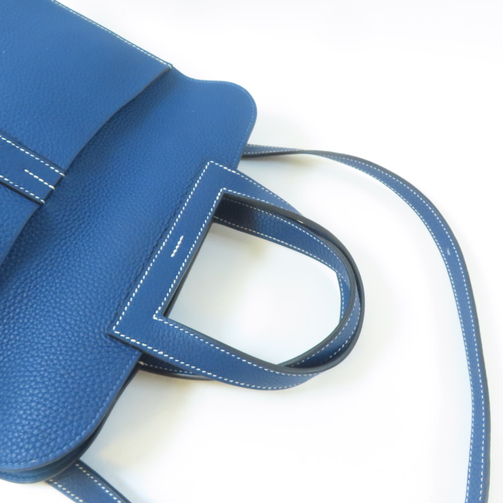 HERMES Clemence皮革Halzan 31金扣手挽肩背兩用袋Bleu Brighton/藍色