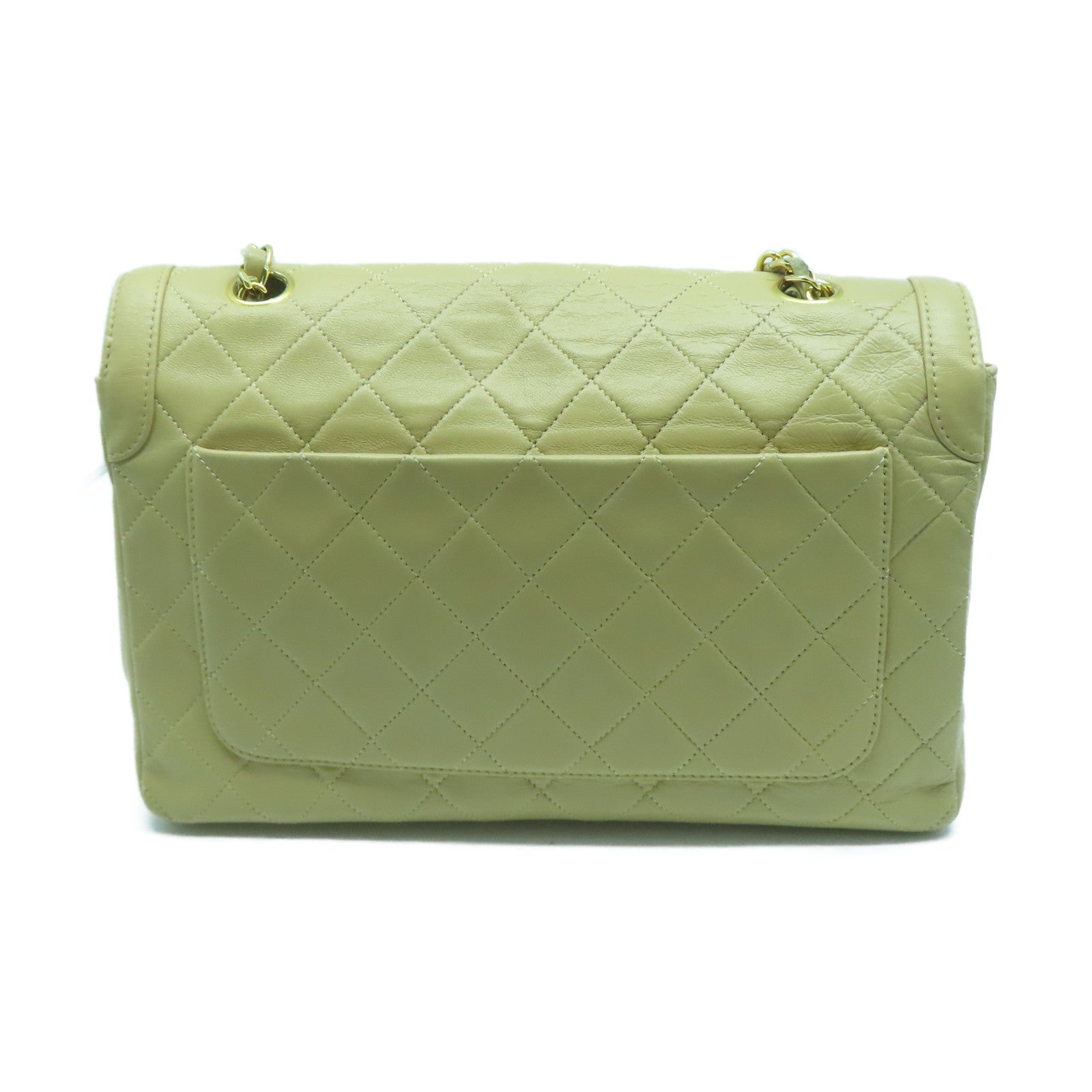 CHANEL 【清倉大減價】菱格羊皮皮革Chain Shoulder金扣鏈帶肩背袋米色
