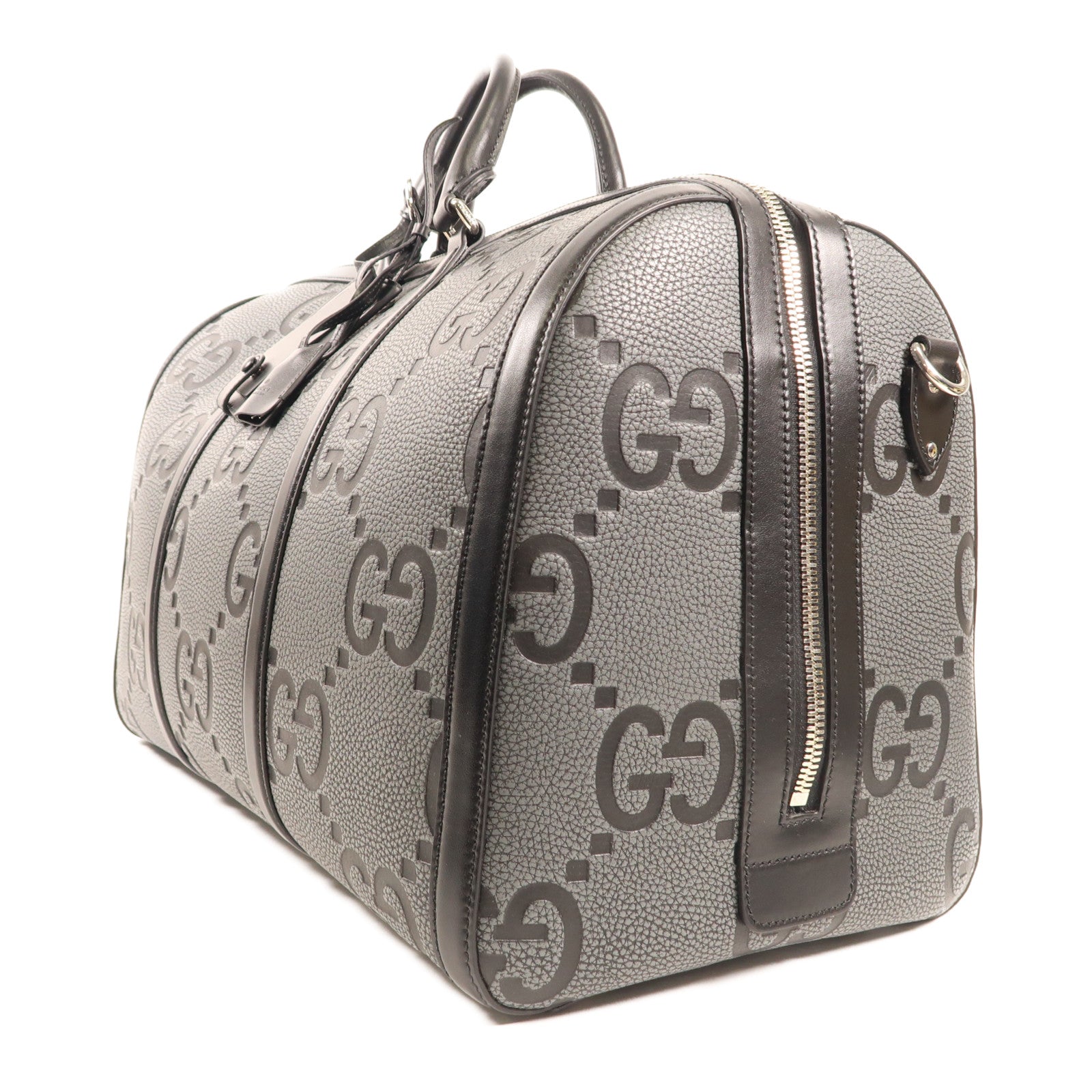 GUCCI GG SHW Boston Bag 2 Way Shoulder Handbag 725282H Calfskin Grey/Black