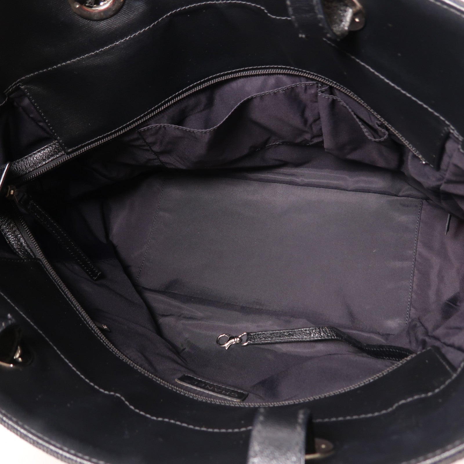 CHANEL 塗層帆布/皮革Tote Bag銀扣肩背袋