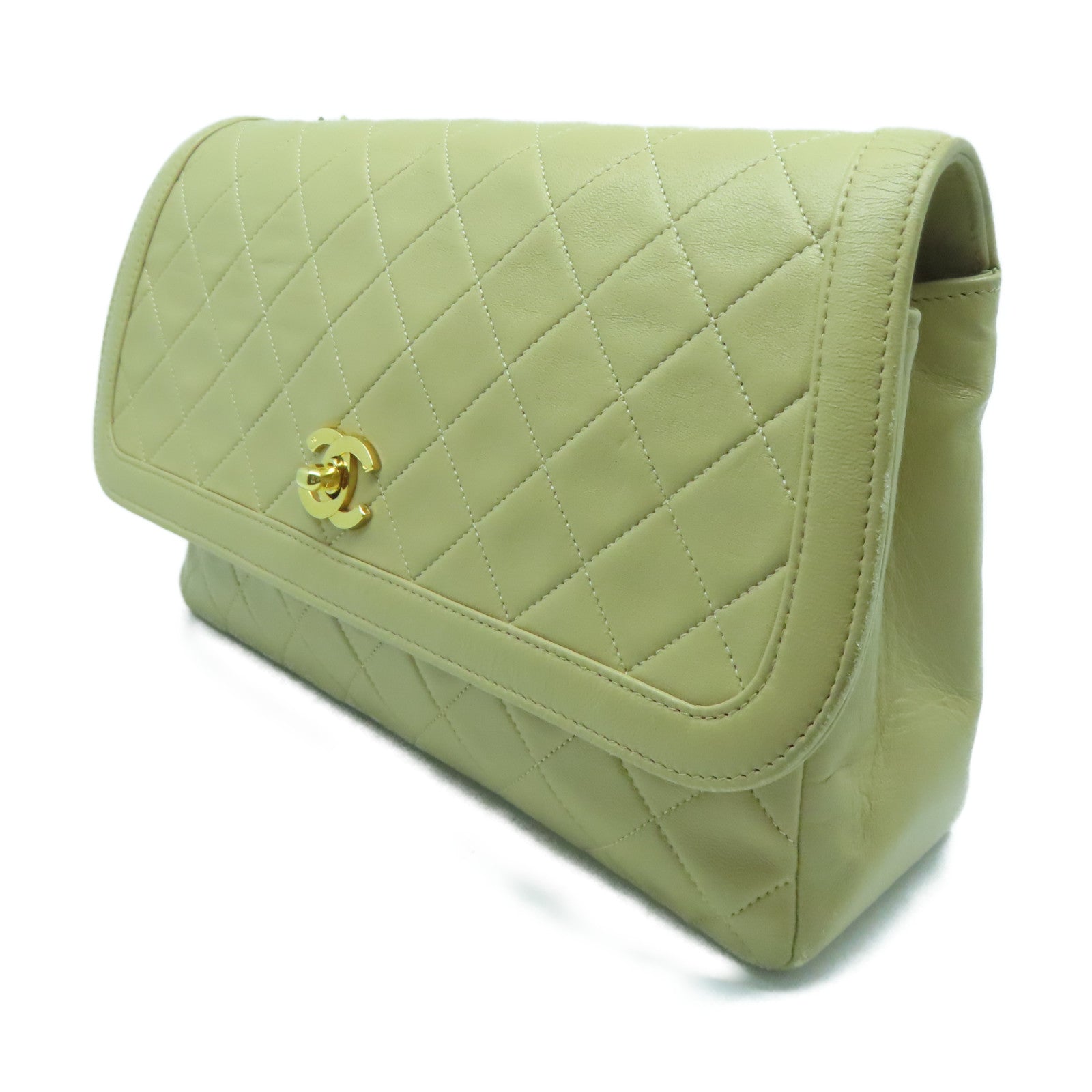 CHANEL 【清倉大減價】菱格羊皮皮革Chain Shoulder金扣鏈帶肩背袋米色