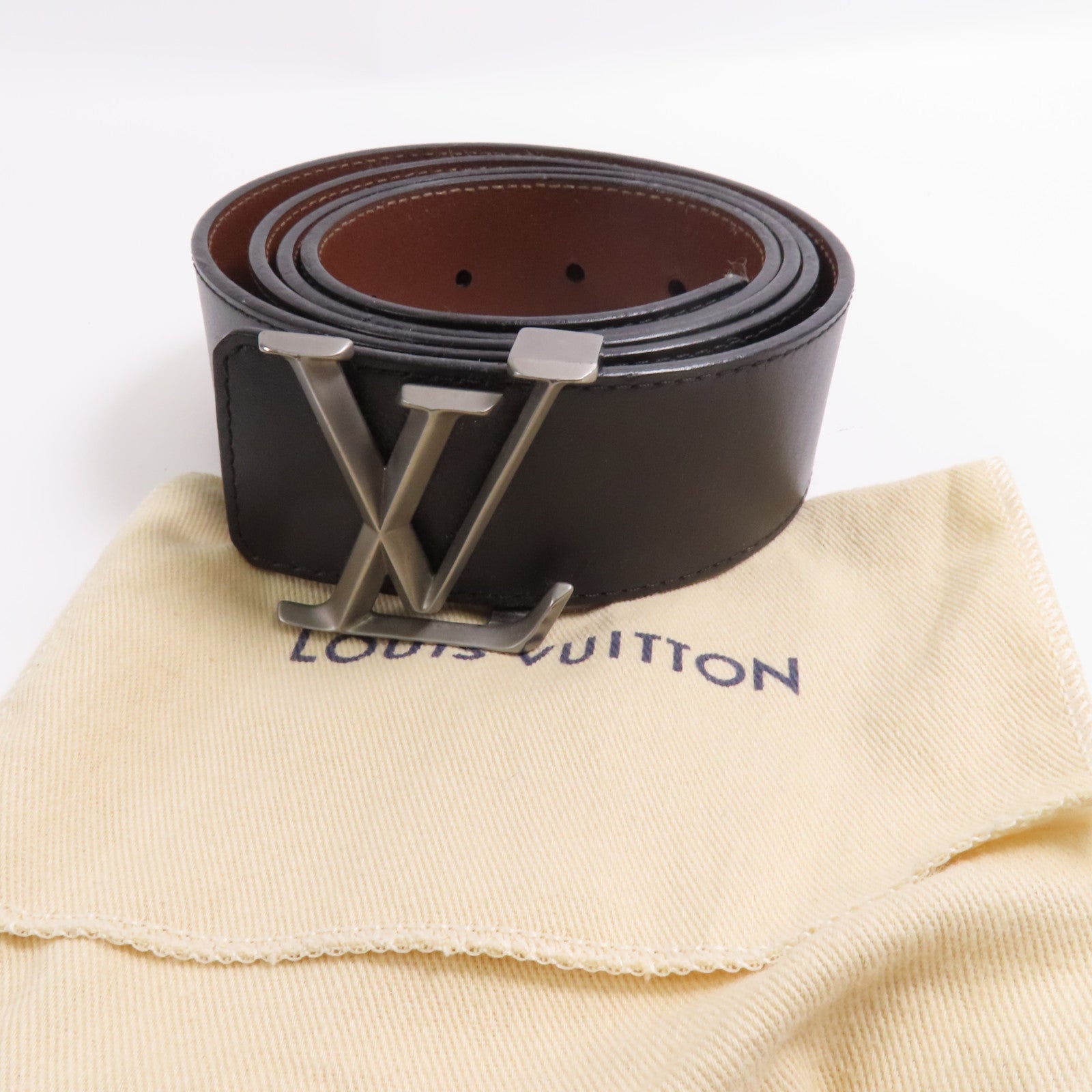 LOUIS VUITTON 牛皮皮革Belt 110cm銀扣皮帶