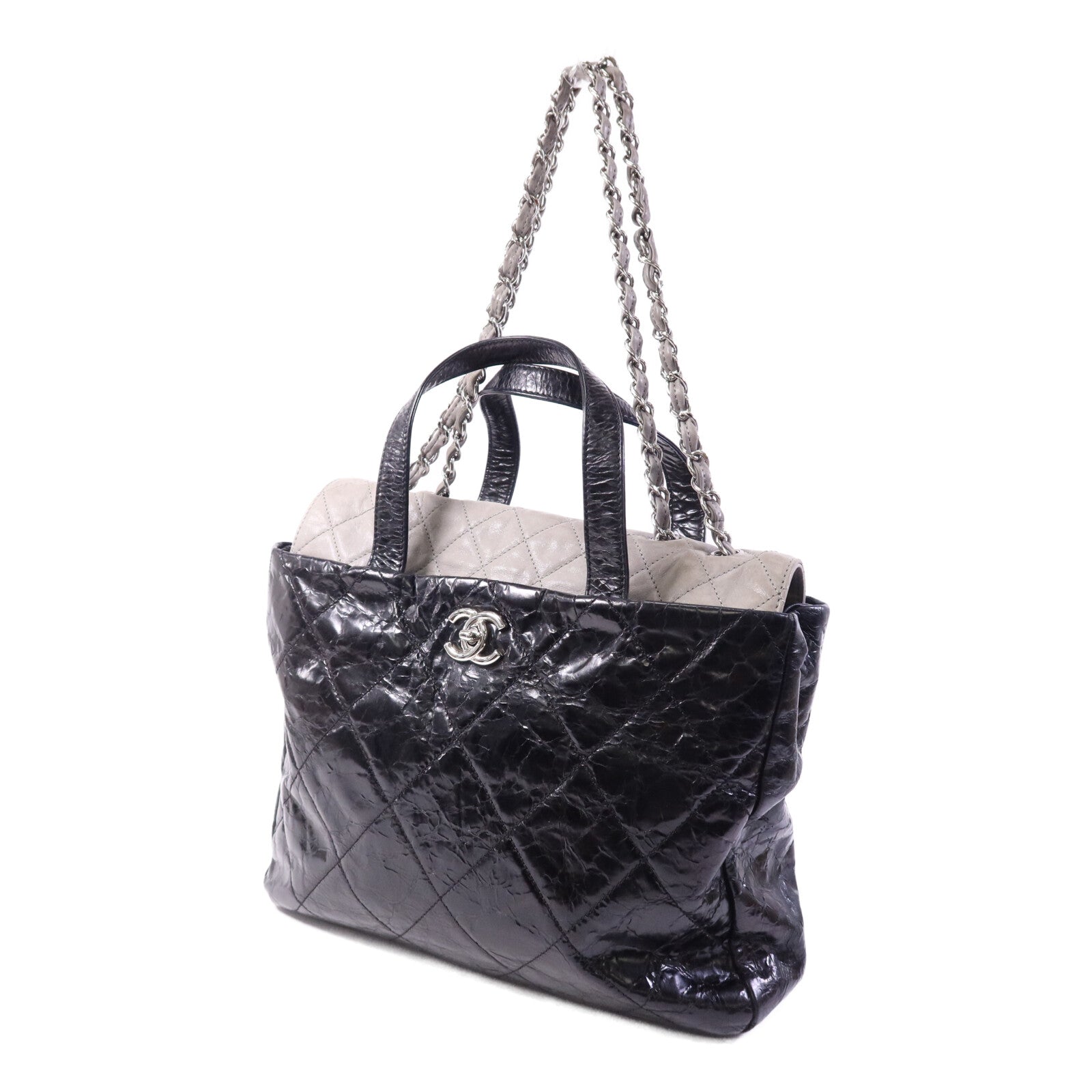 CHANEL 牛皮皮革Portobello Tote銀扣鏈帶肩背袋