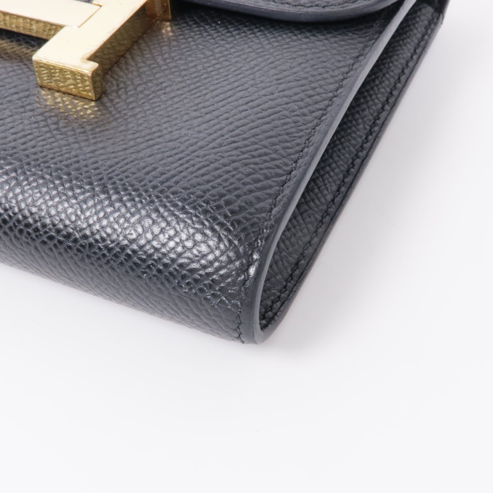 HERMES Epsom皮革Constance Wallet金扣錢包Noir
