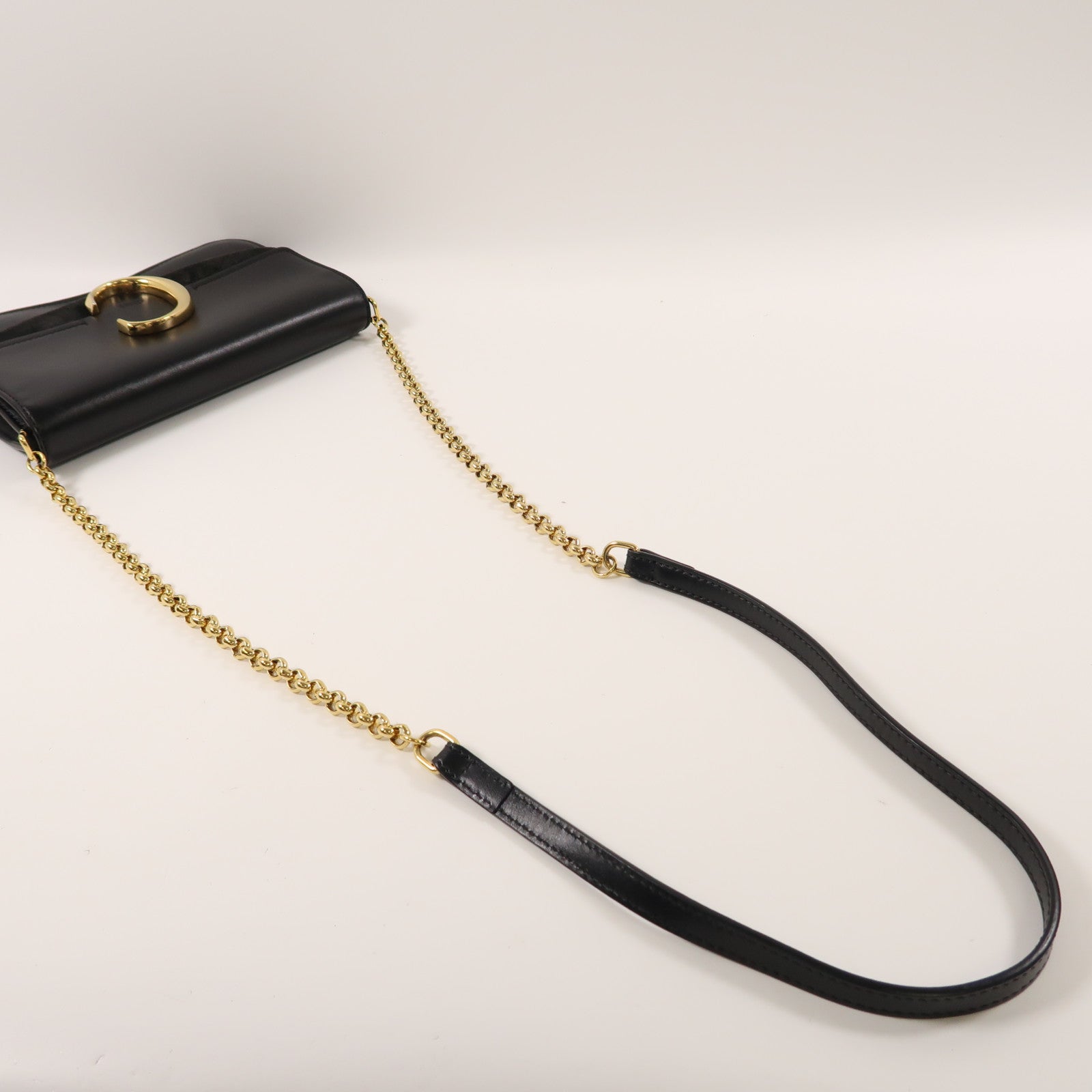 Chloe 牛皮皮革Shoulder Bag金扣鏈帶肩背袋黑色
