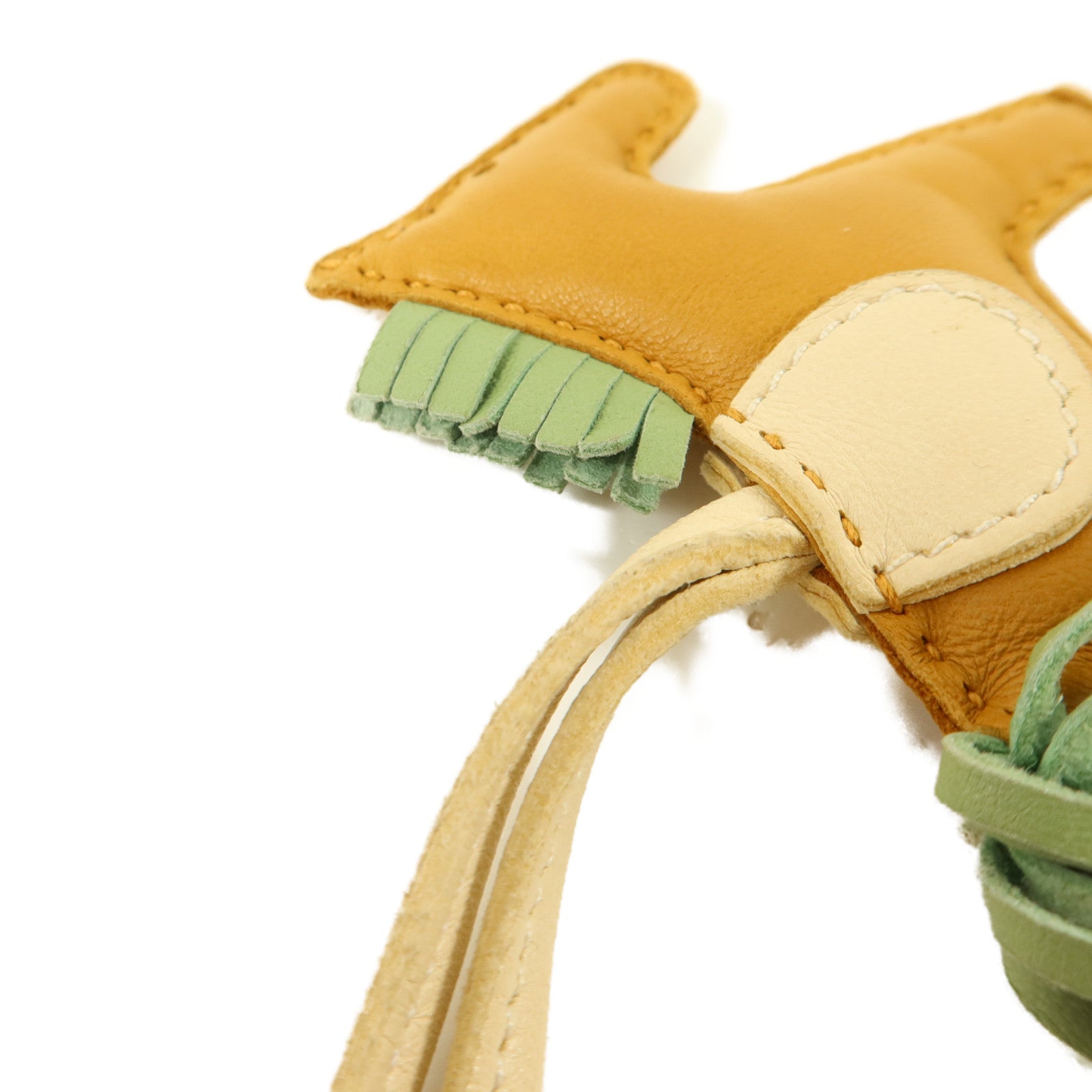 HERMES Milo皮革Rodeo PM掛飾Sesame/Vert Criquet