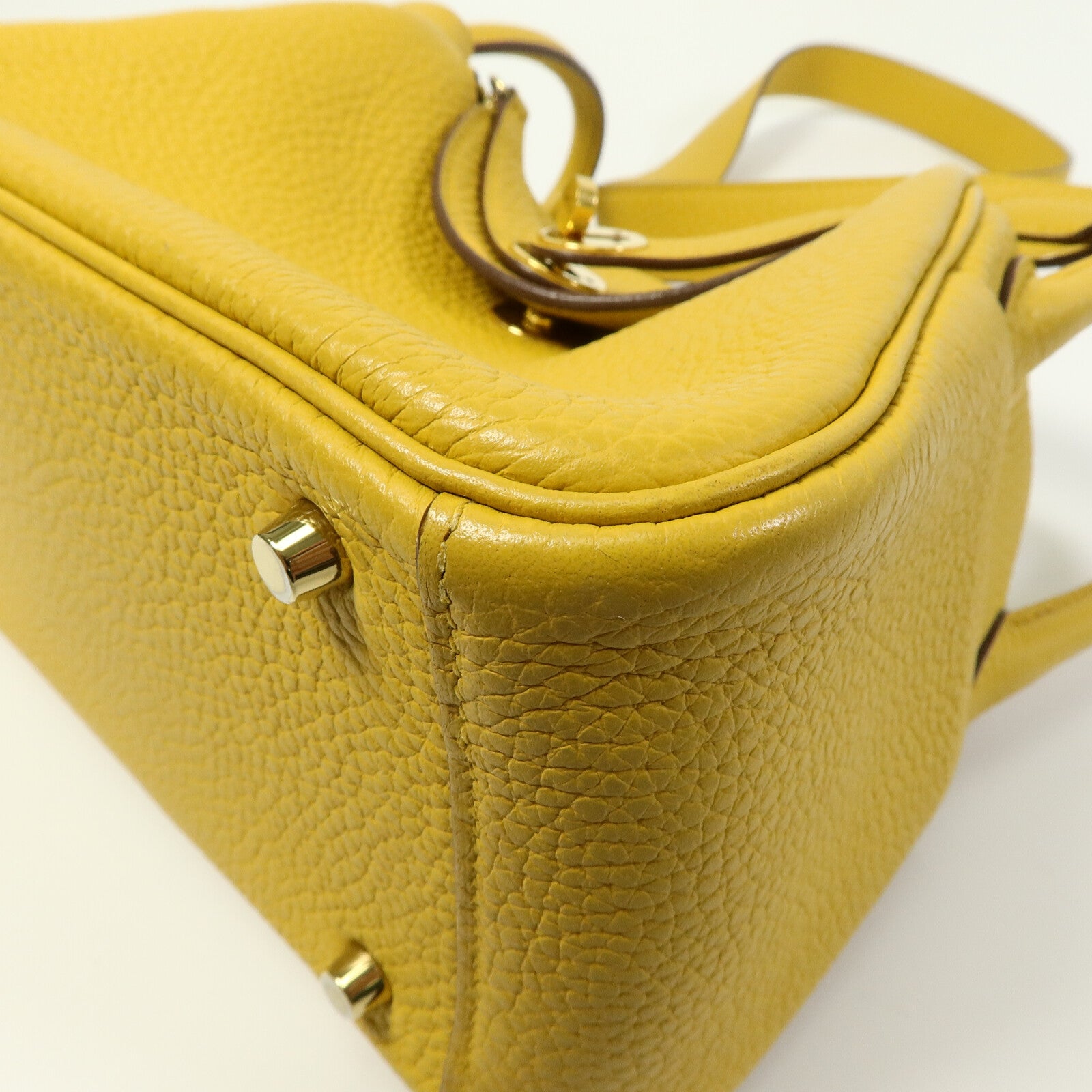 HERMES Clemence皮革Mini Lindy手挽肩背兩用袋Jaune Ambre