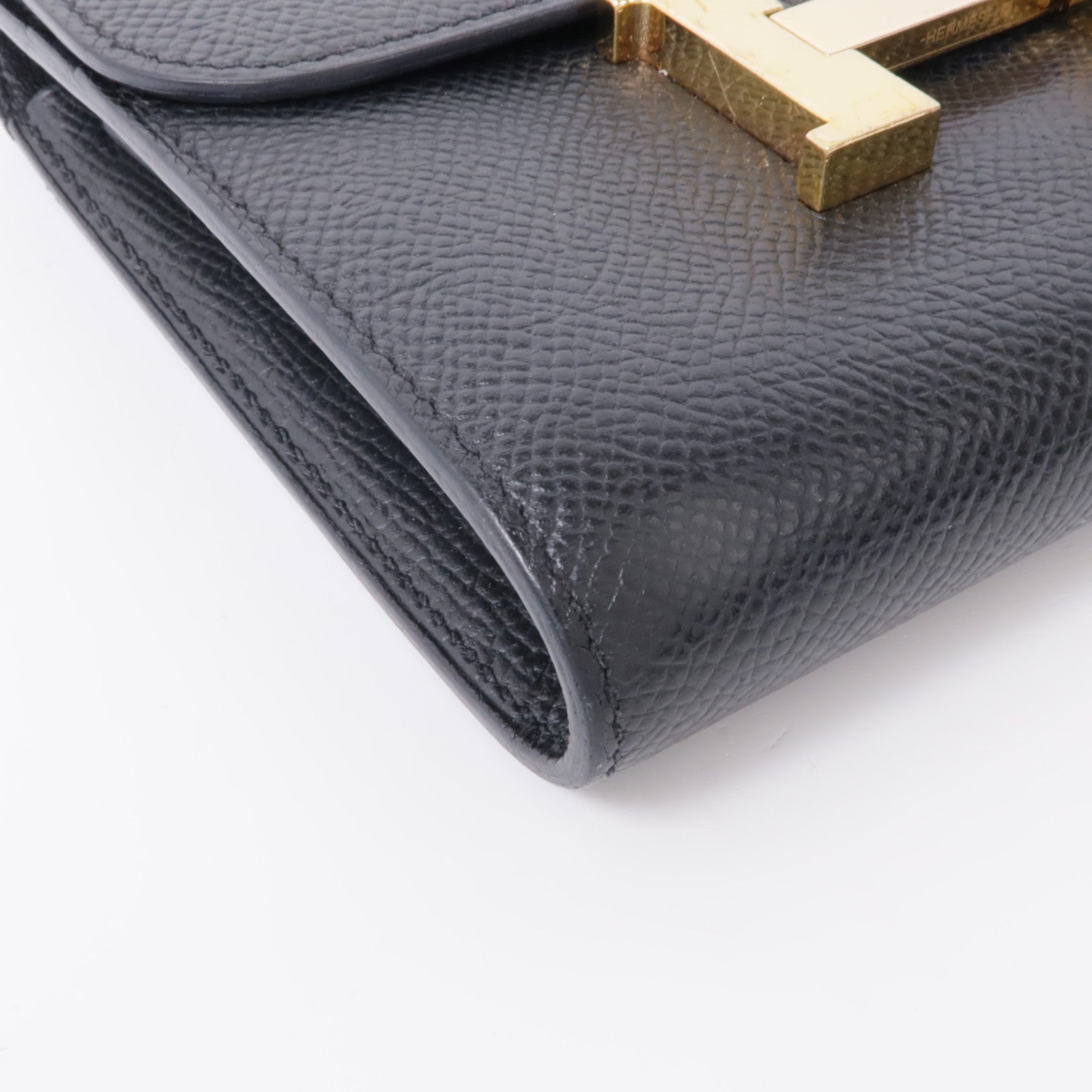 HERMES Epsom皮革Constance Wallet金扣錢包Noir