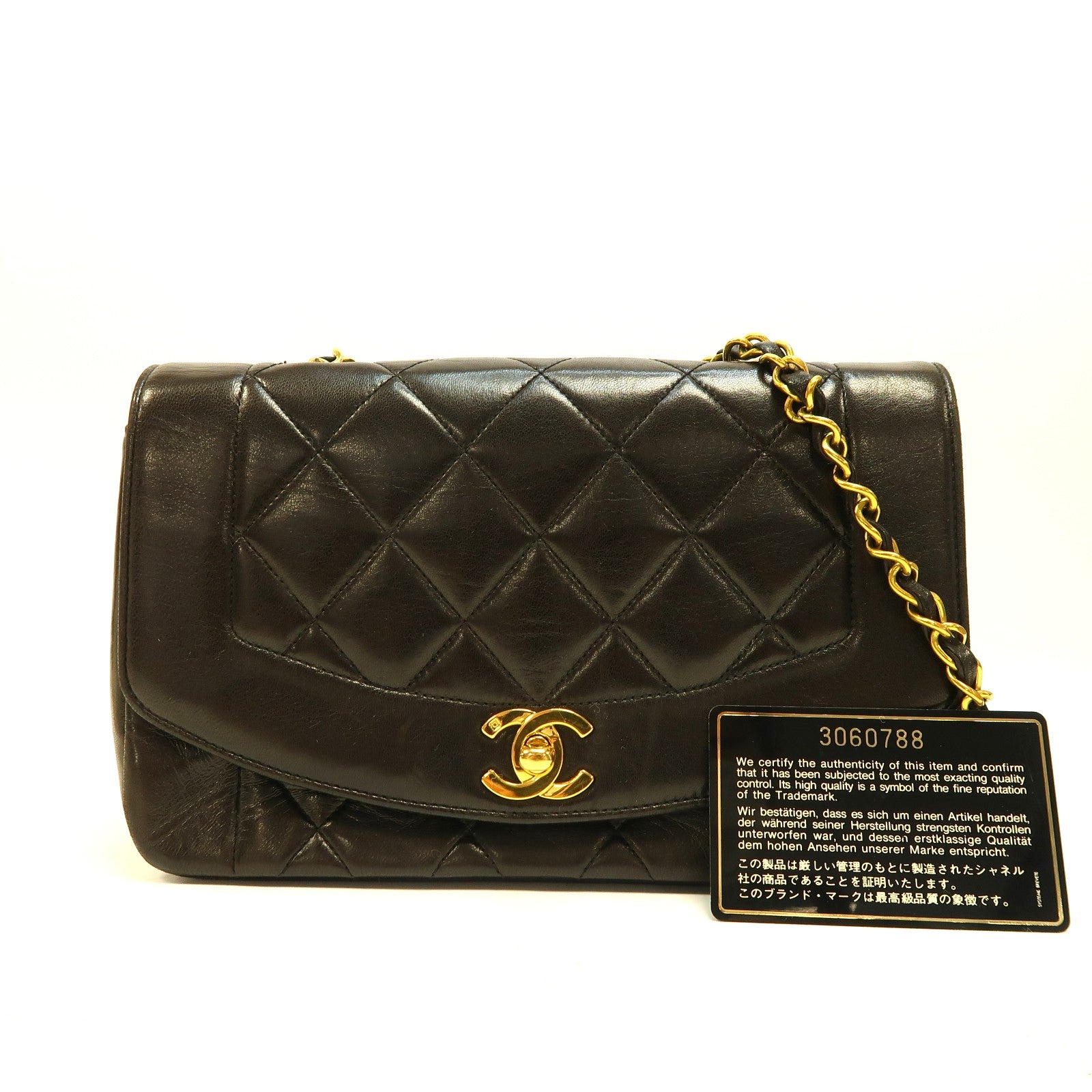 CHANEL 菱格羊皮皮革Vintage Diana金扣鏈帶肩背袋黑色