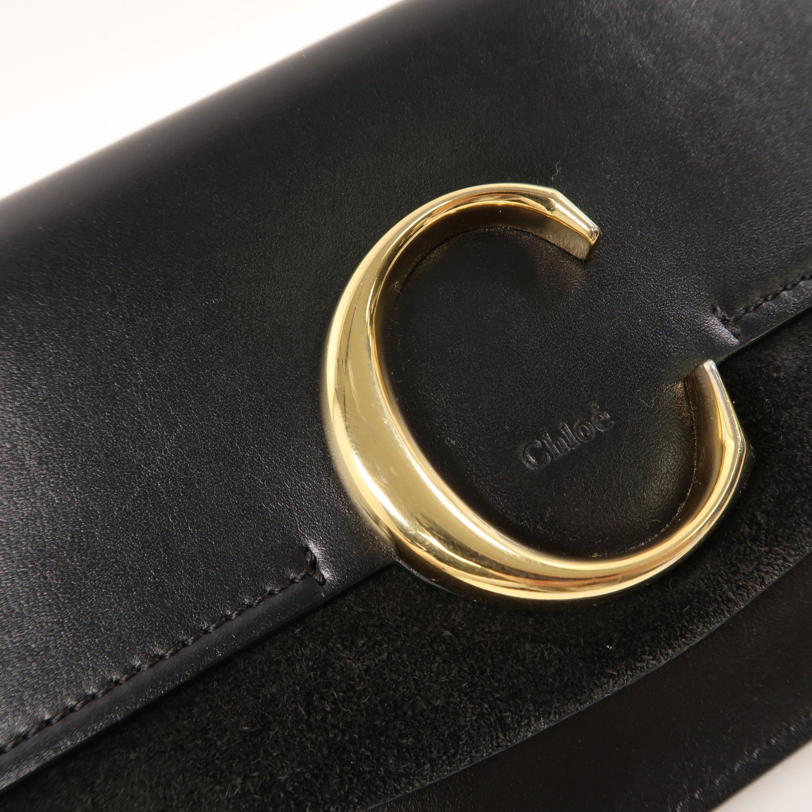 Chloe 牛皮皮革Shoulder Bag金扣鏈帶肩背袋黑色