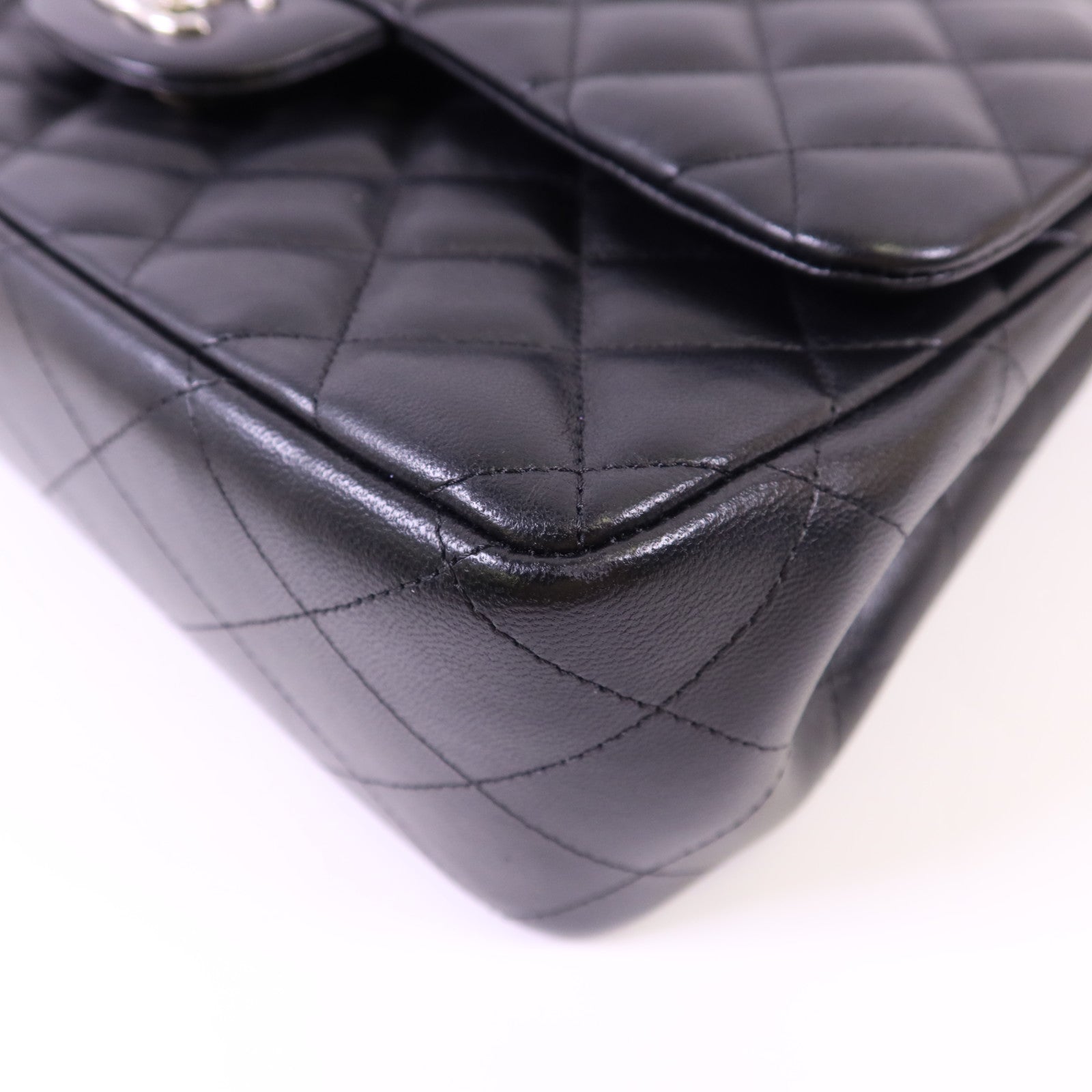 CHANEL 羊皮皮革Large Classic銀扣鏈帶手挽肩背兩用袋