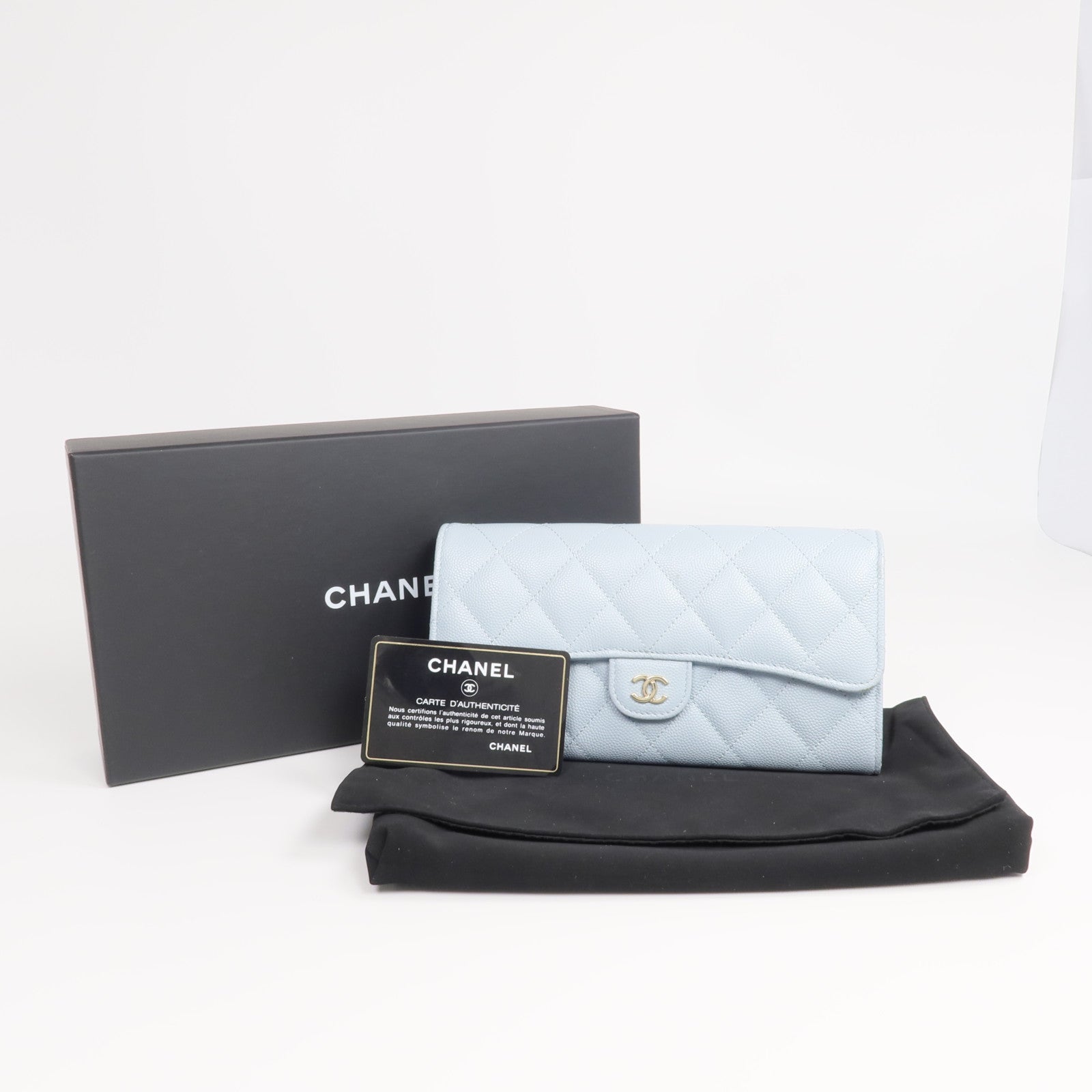 CHANEL 牛皮皮革Long Wallet金扣長錢包