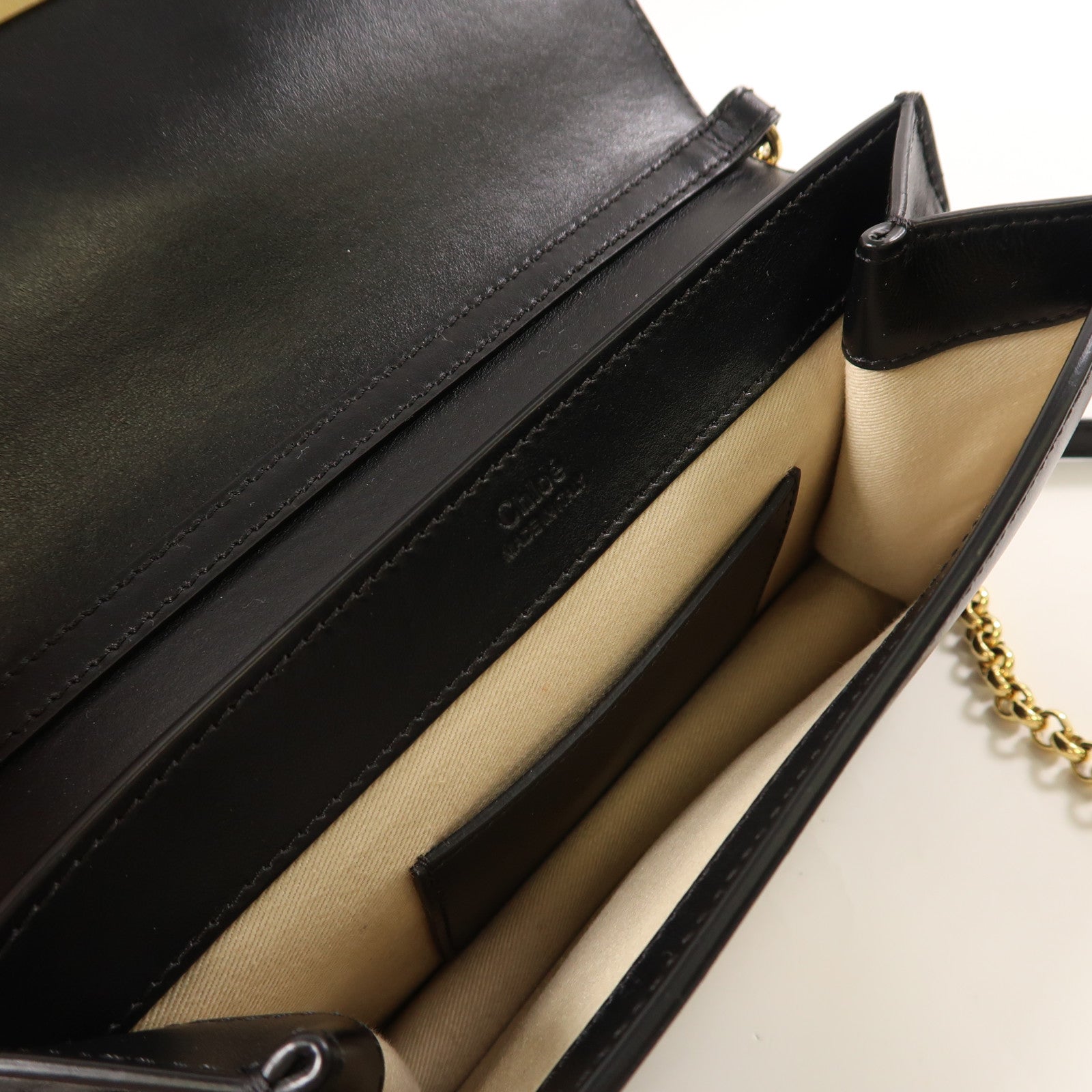 Chloe 牛皮皮革Shoulder Bag金扣鏈帶肩背袋黑色