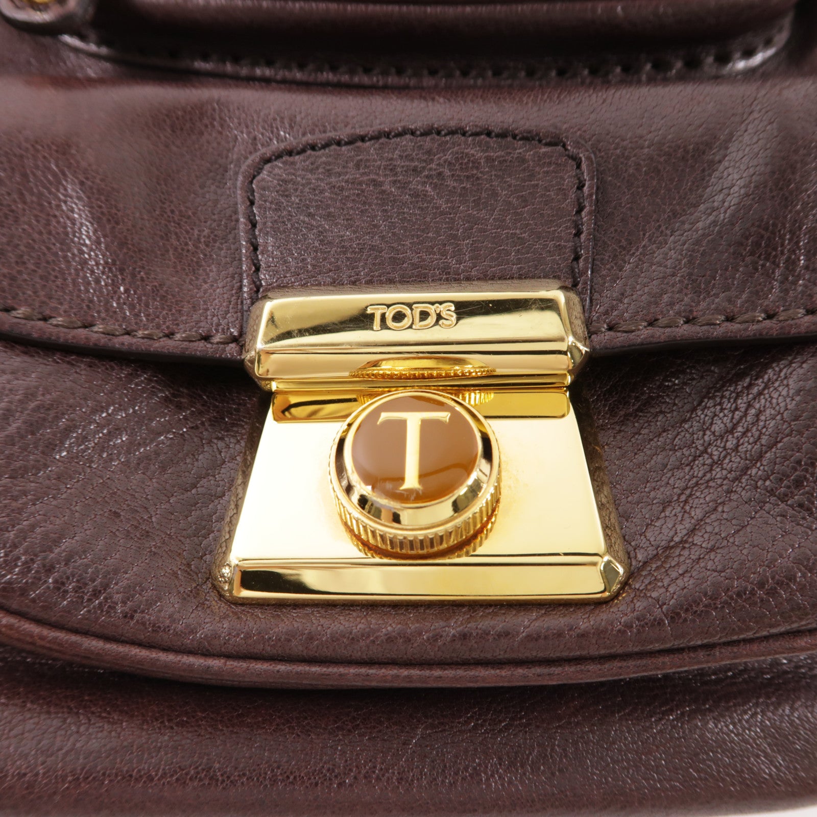 TOD'S GHW Handbag Calfskin Leather Brown