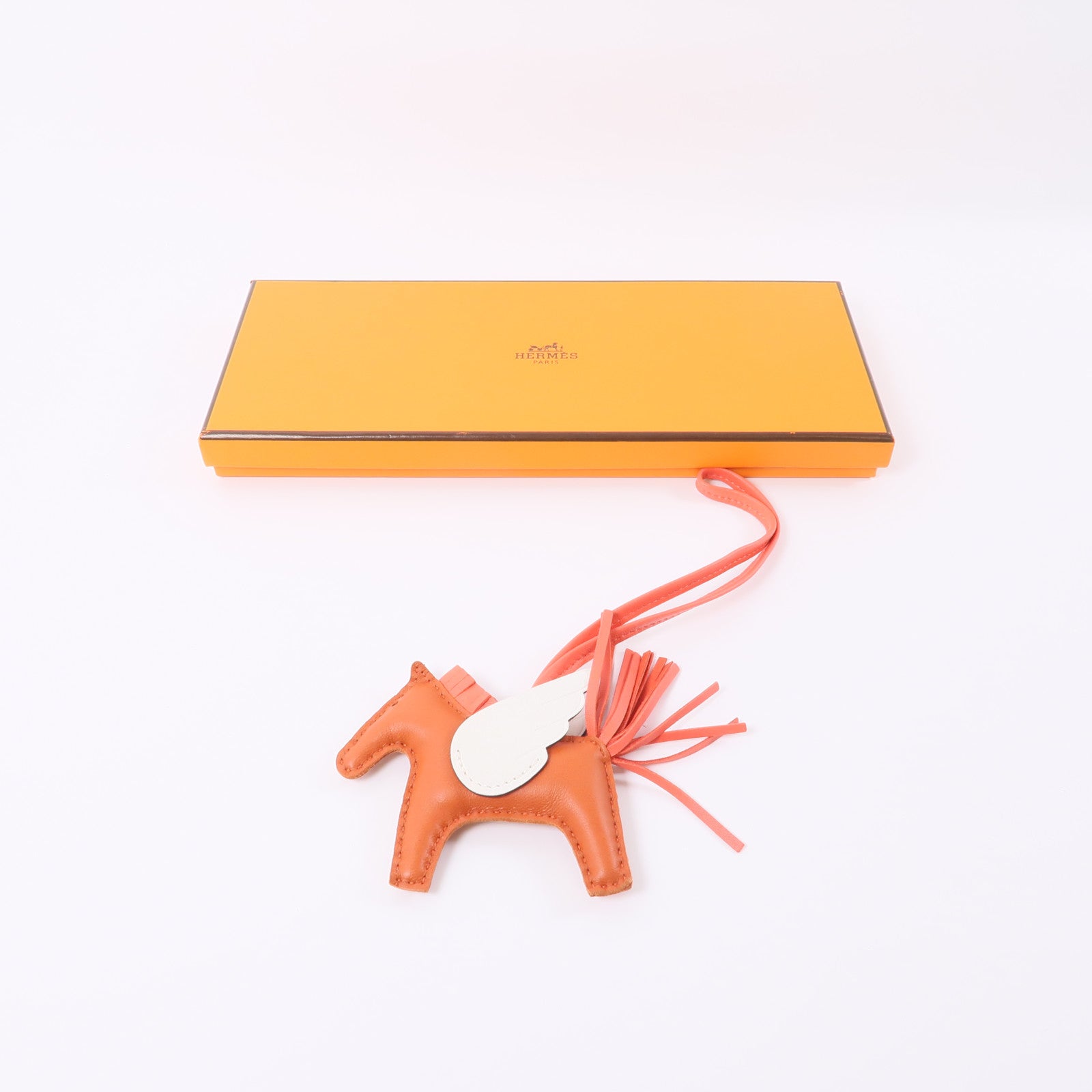 HERMES Swift皮革Rodeo Peogase PM掛飾Rose Texas/棕色/粉紅色/白色