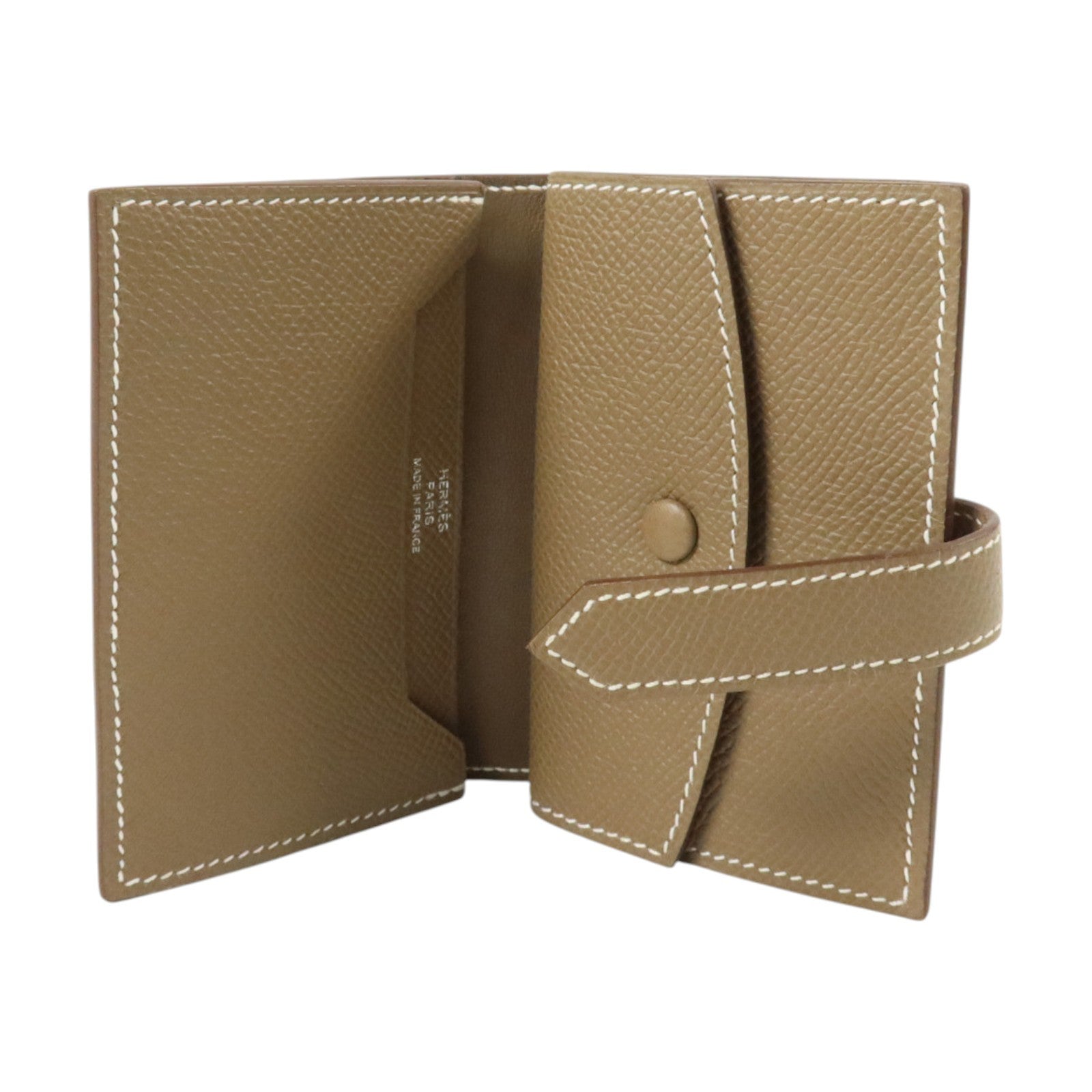 HERMES Epsom皮革Bearn Mini Wallet銀扣錢包Etoupe