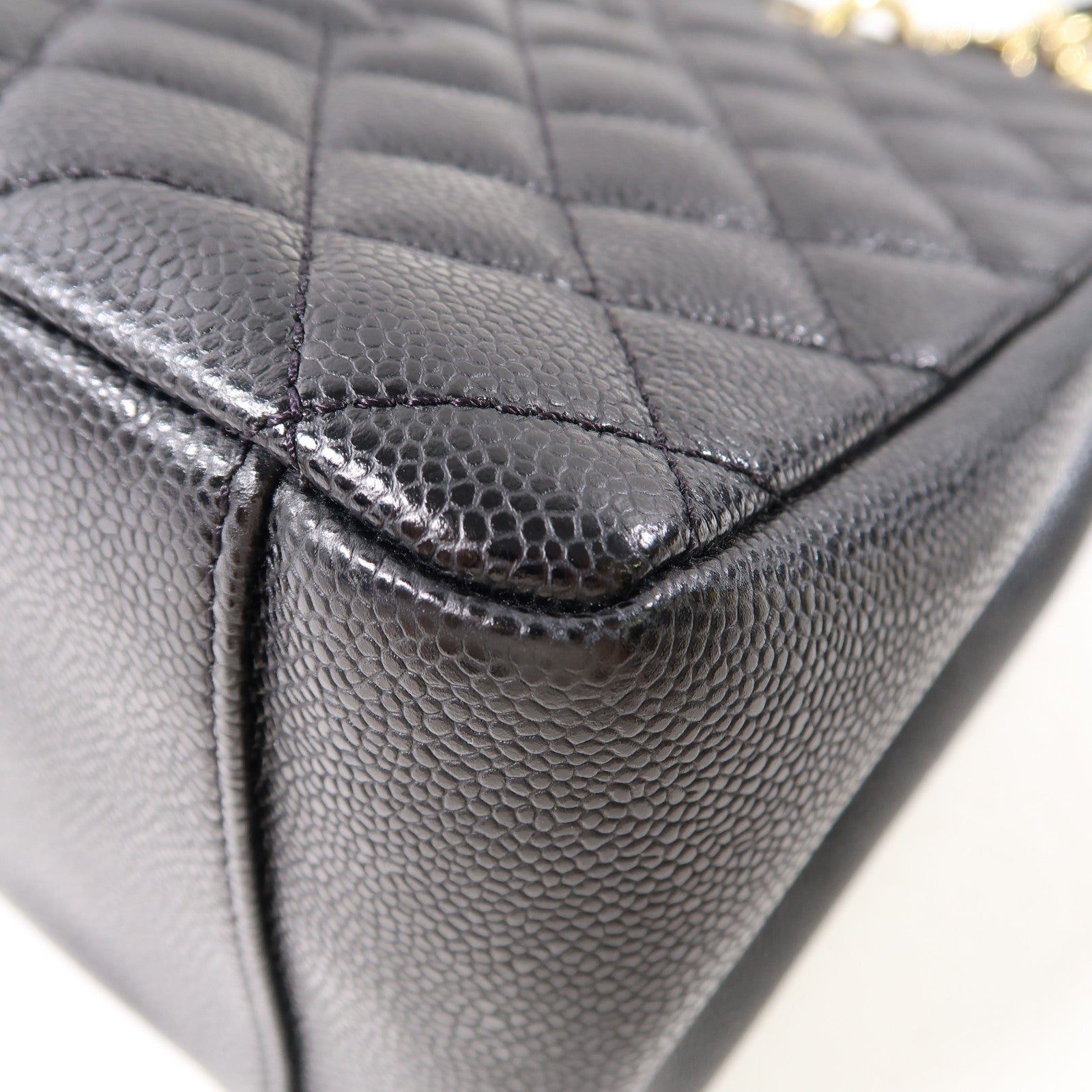 CHANEL 菱格Caviar皮革Grand Shopping Tote Bag金扣鏈帶肩背袋黑色