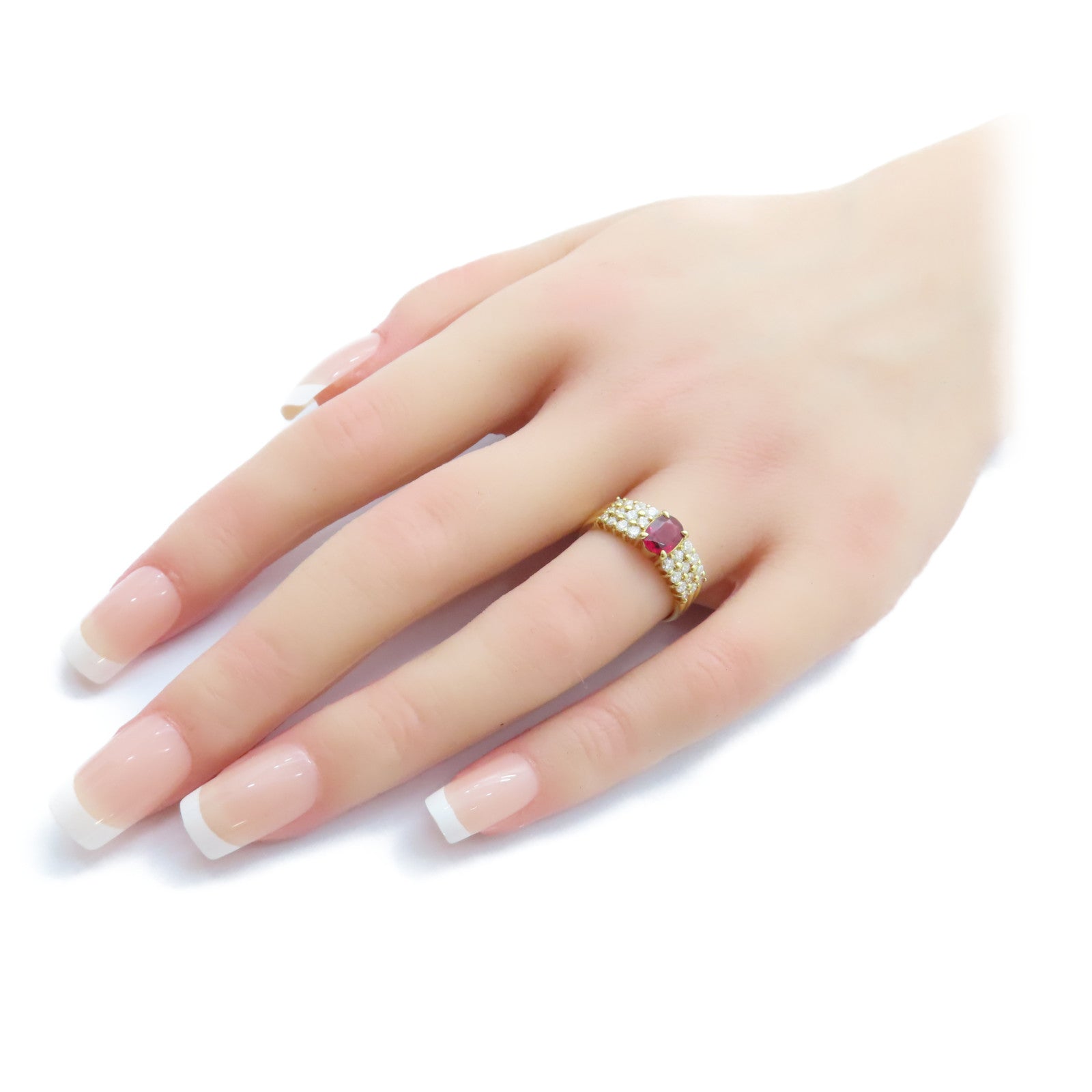 JEWELRY 18K黃金Ruby Diamond Ring 0.74ct紅寶石/0.59ct鑽石戒指US#6.75