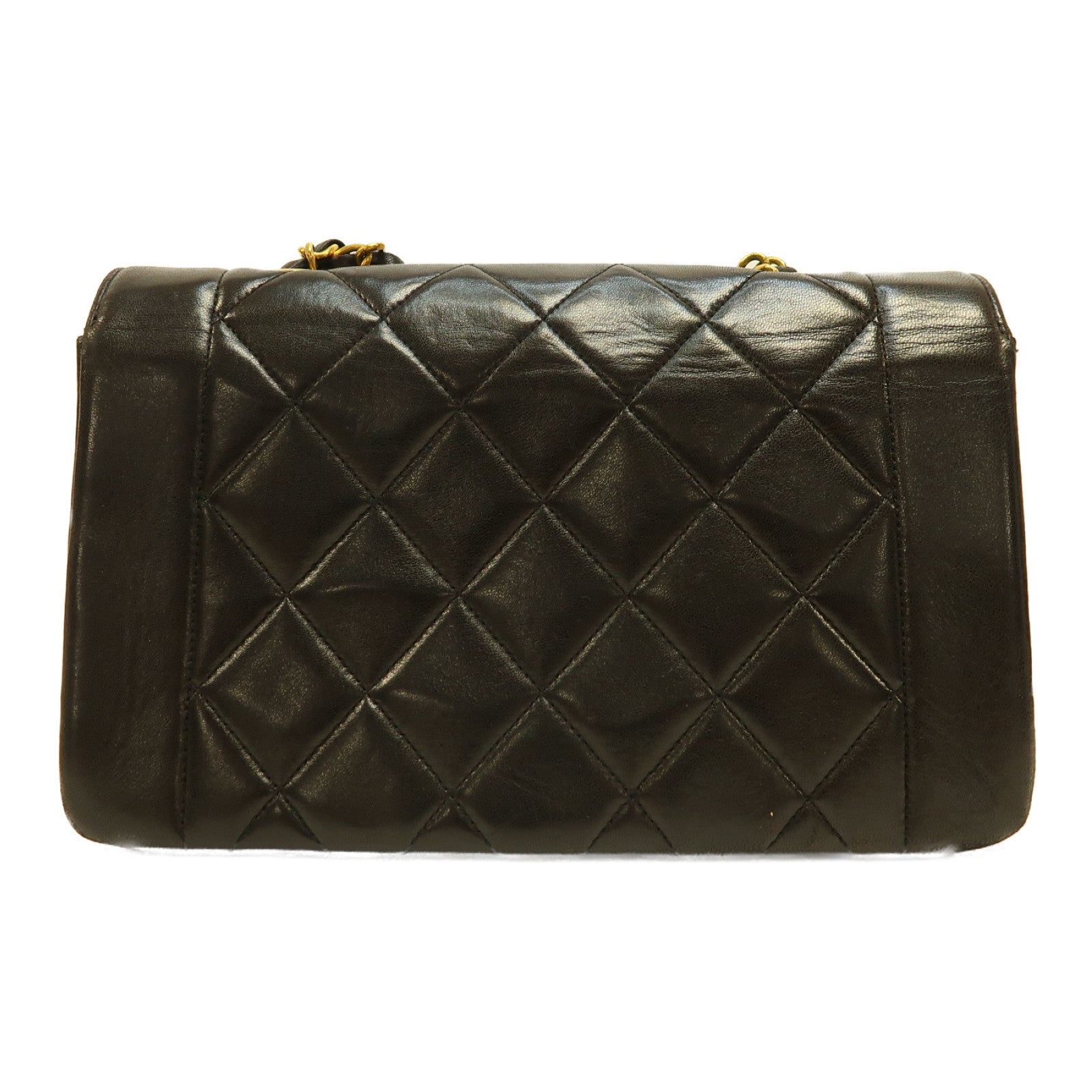 CHANEL 菱格羊皮皮革Vintage Diana金扣鏈帶肩背袋黑色