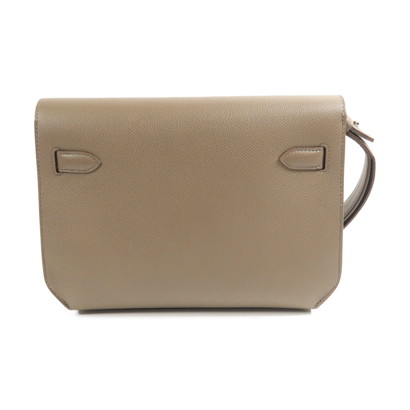HERMES Epsom皮革Kelly Depeche 25銀扣手拿包Etoupe