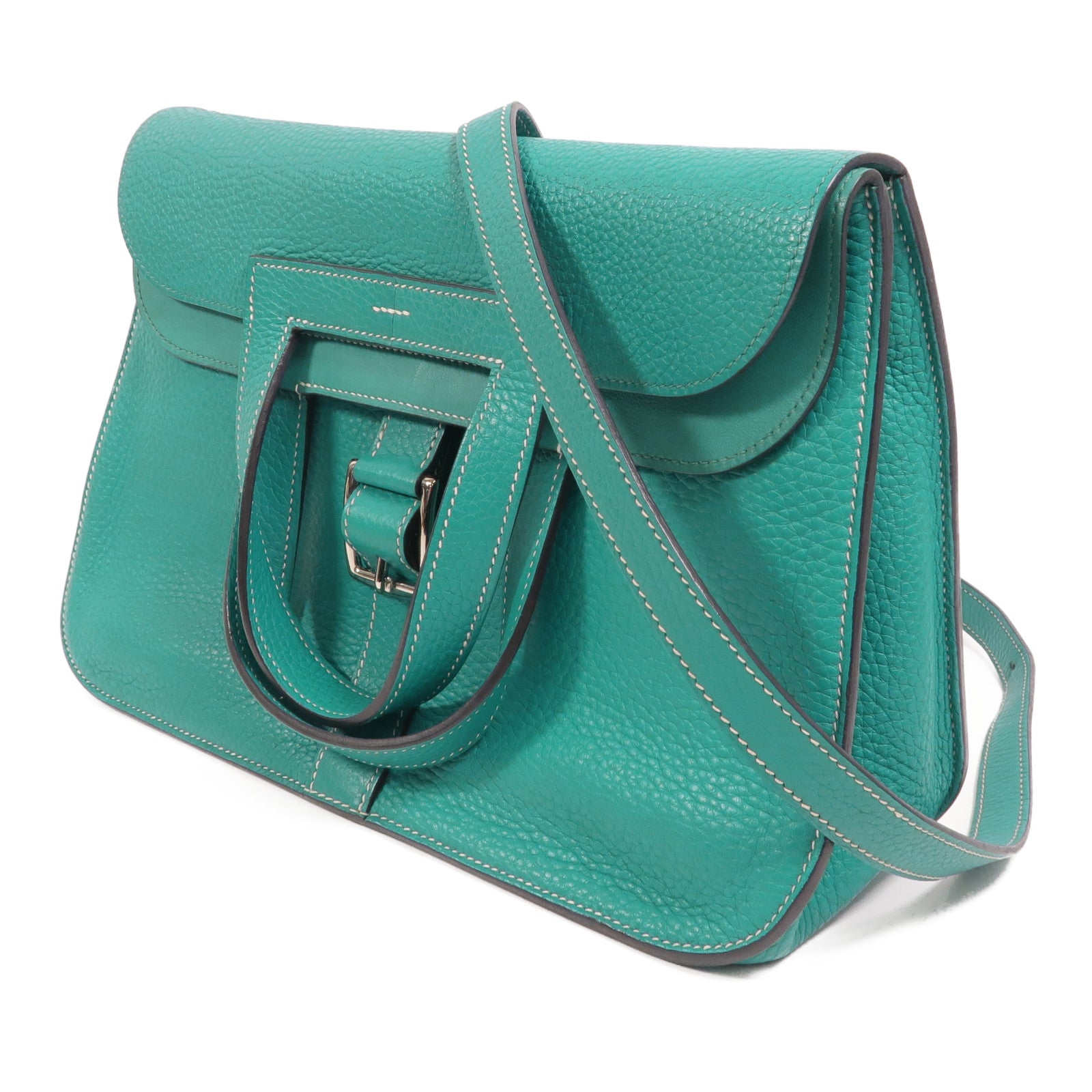 HERMES Clemence皮革Halzan 31手挽肩背兩用袋Bleu Paon