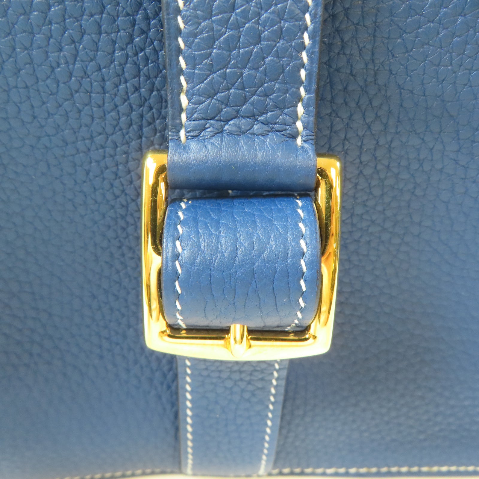 HERMES Clemence皮革Halzan 31金扣手挽肩背兩用袋Bleu Brighton/藍色