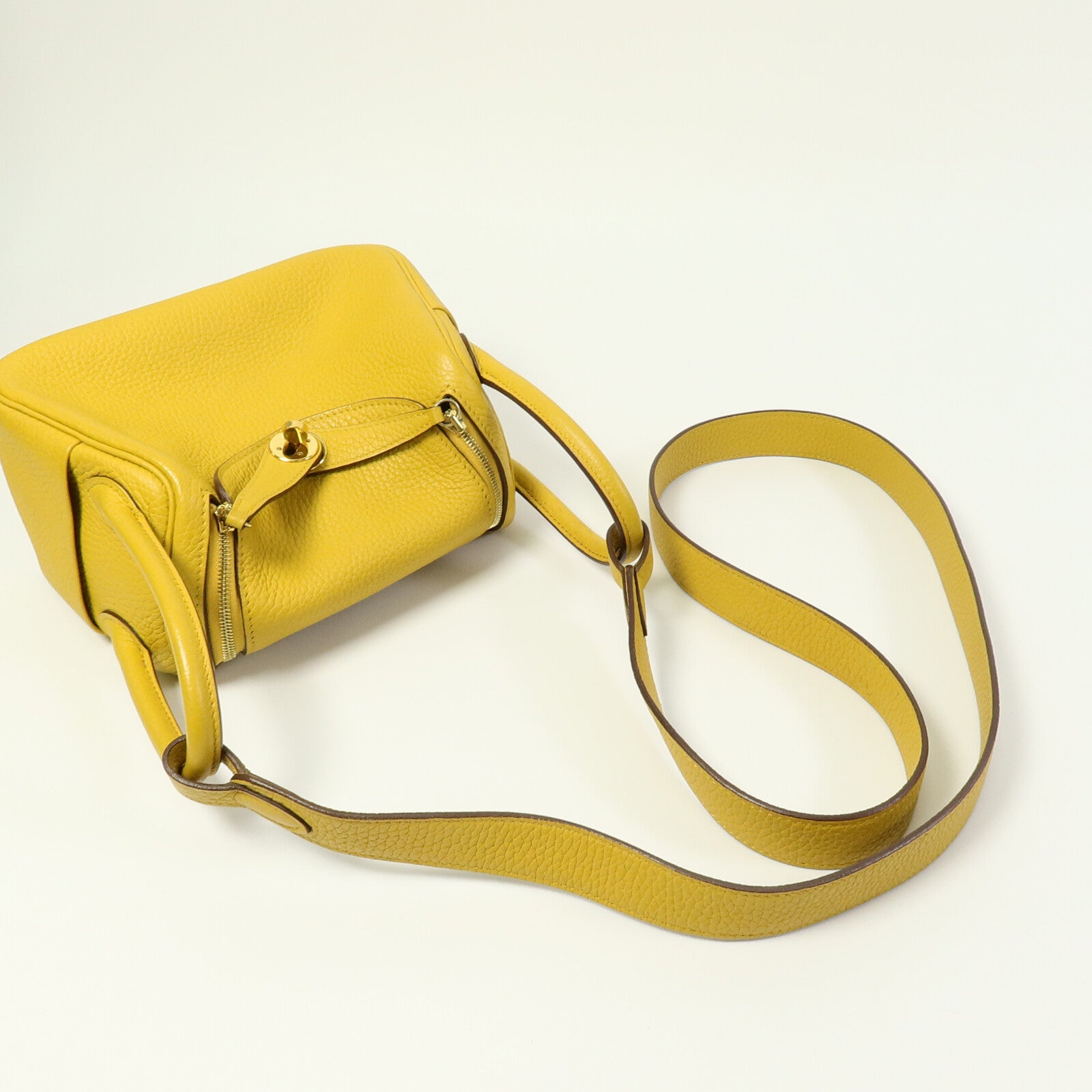 HERMES Clemence皮革Mini Lindy手挽肩背兩用袋Jaune Ambre