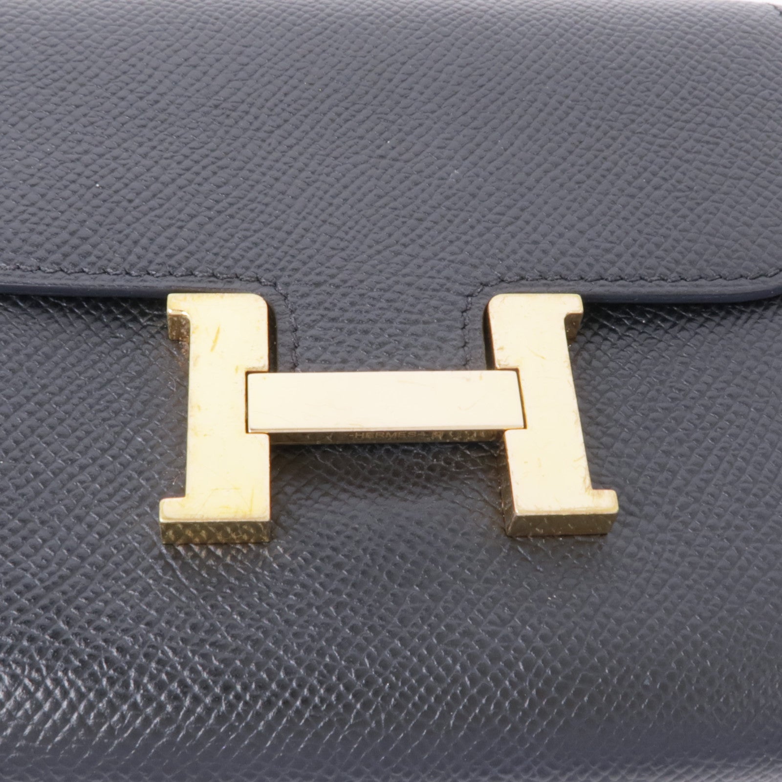 HERMES Epsom皮革Constance Wallet金扣錢包Noir