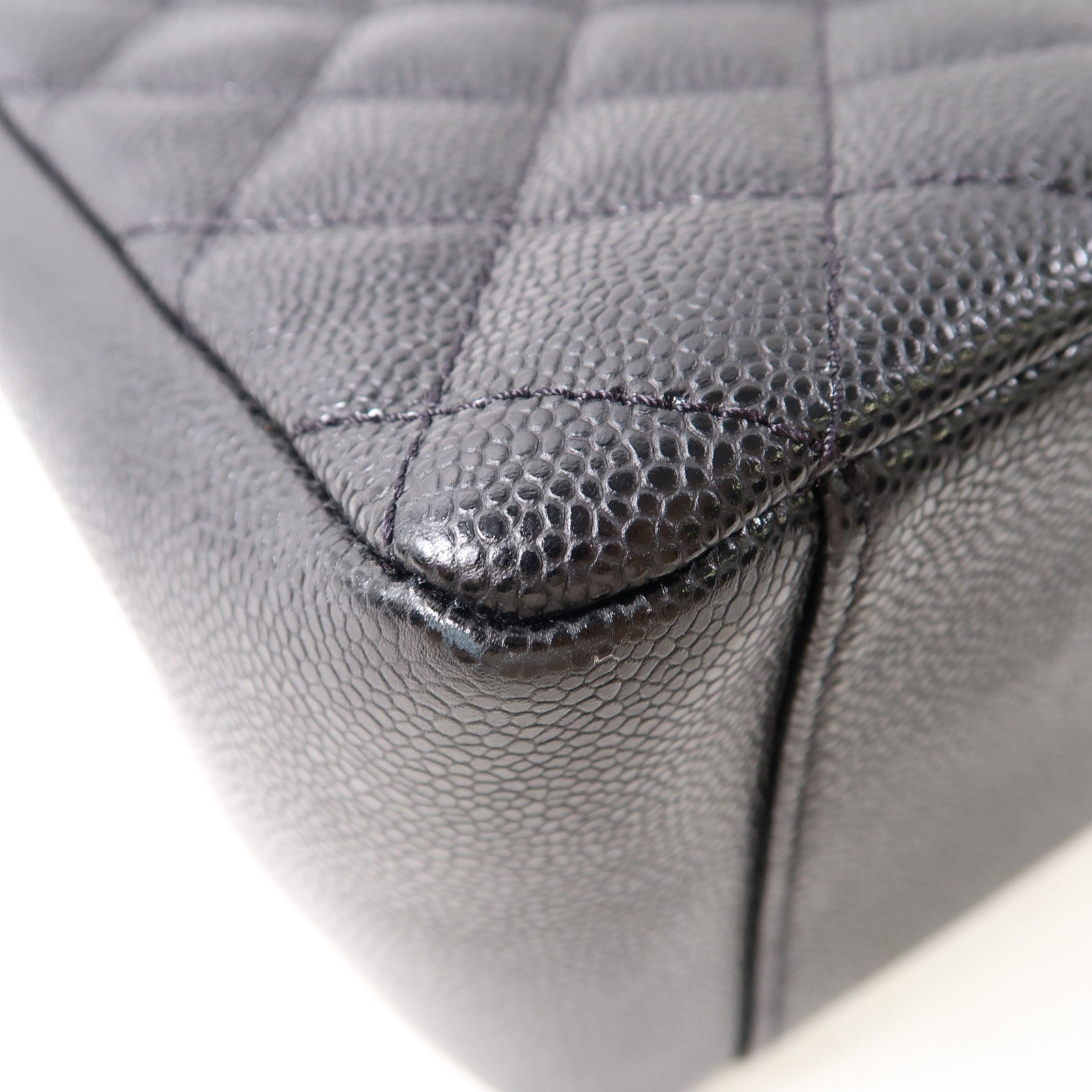 CHANEL 菱格Caviar皮革Grand Shopping Tote Bag金扣鏈帶肩背袋黑色