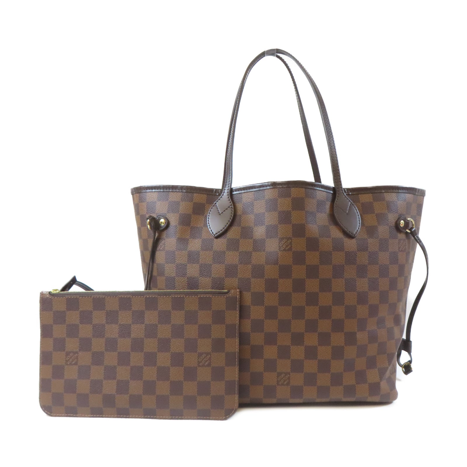 LOUIS VUITTON Damier Ebene Neverfull MM金扣手挽肩背兩用袋啡色