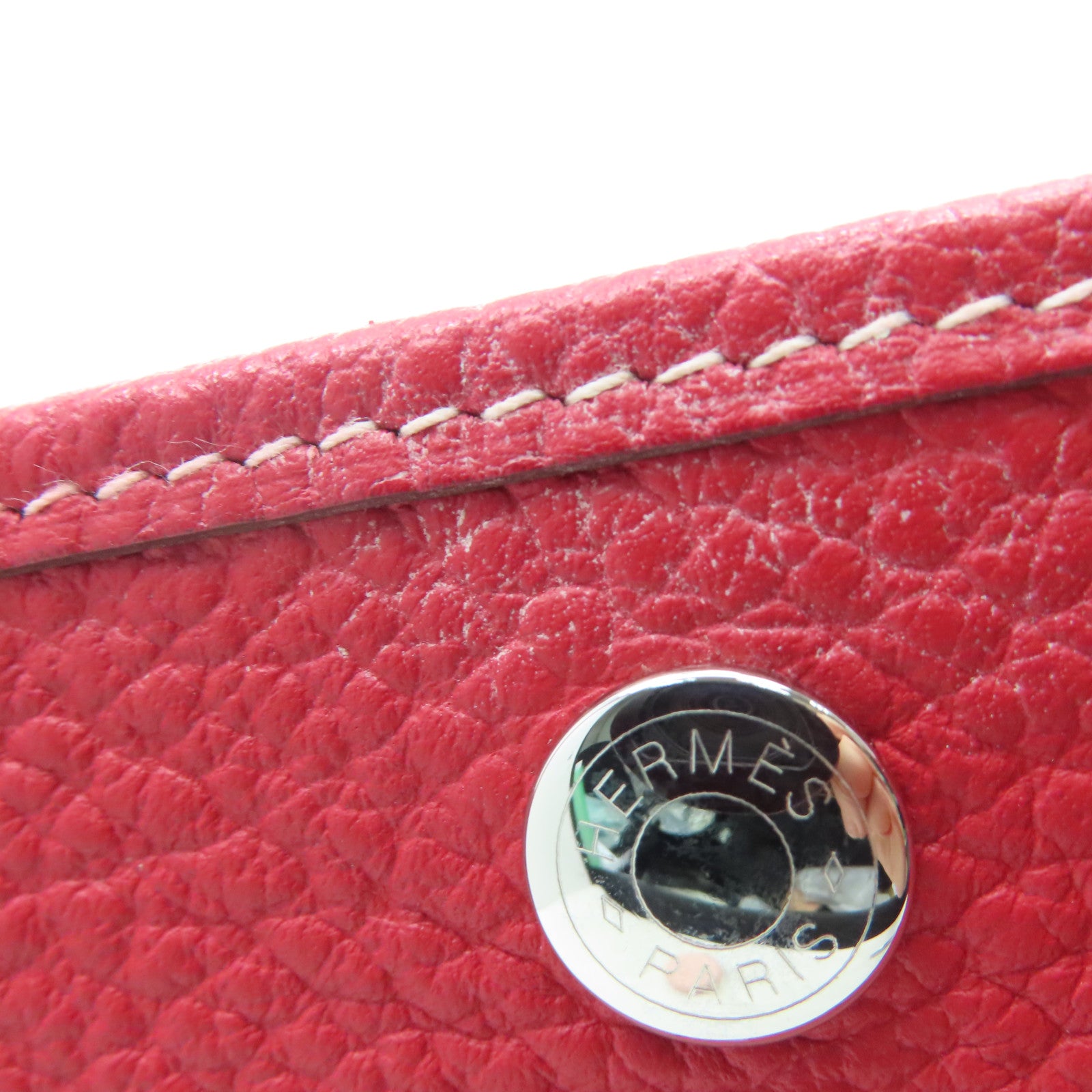 HERMES Country Leather Garden Party PM Silver Buckle Handle Bag Red