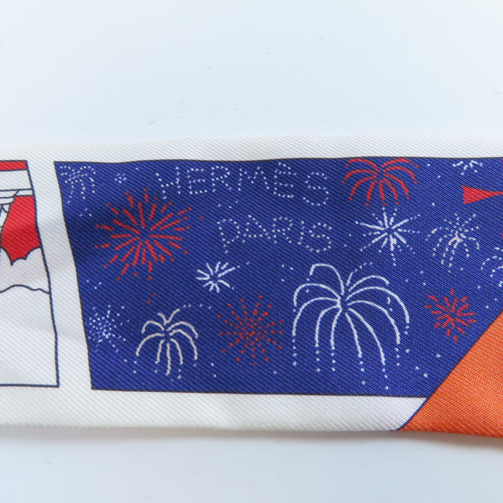 HERMES 【激減優惠】絲質Twilly絲巾紅色/白色