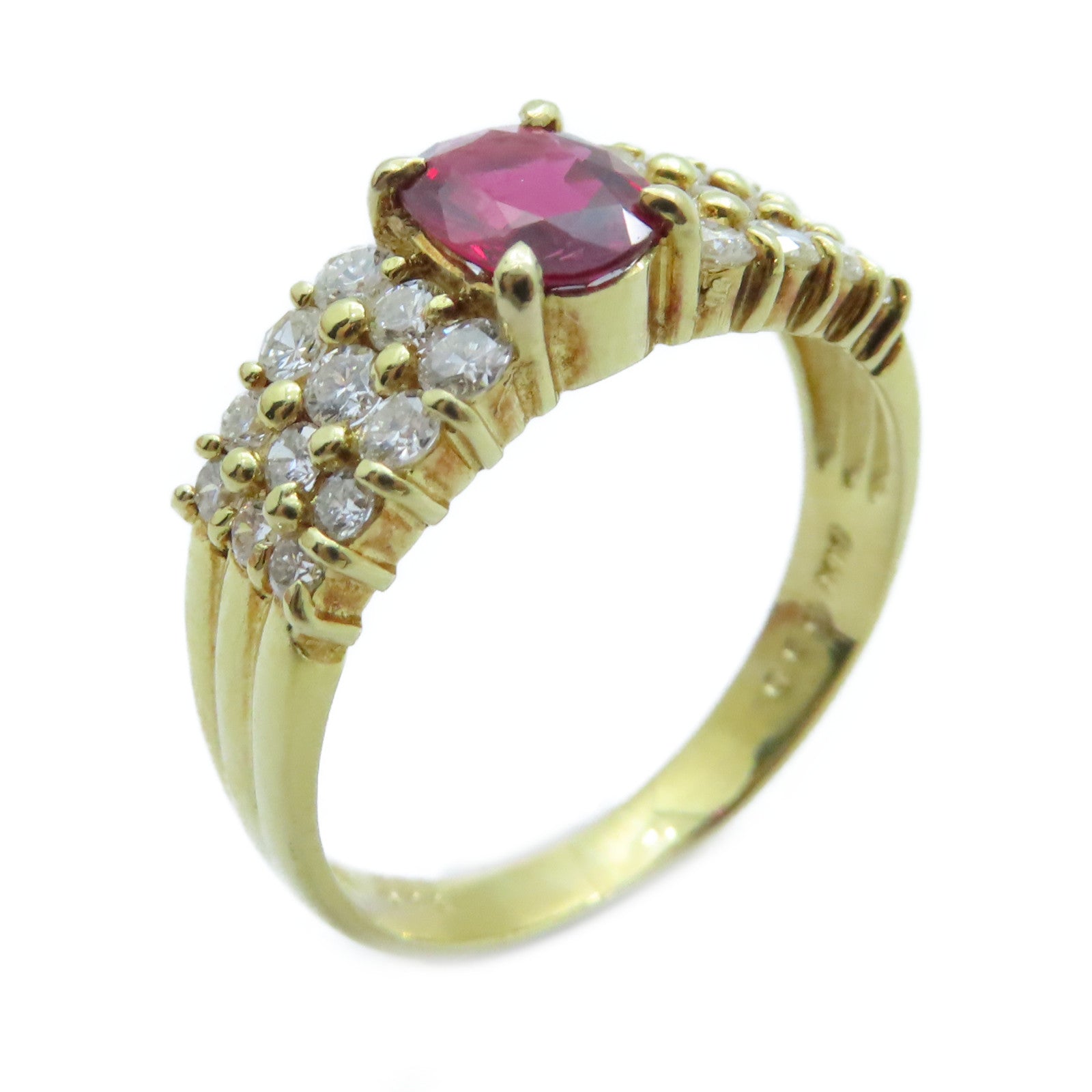 JEWELRY 18K黃金Ruby Diamond Ring 0.74ct紅寶石/0.59ct鑽石戒指US#6.75