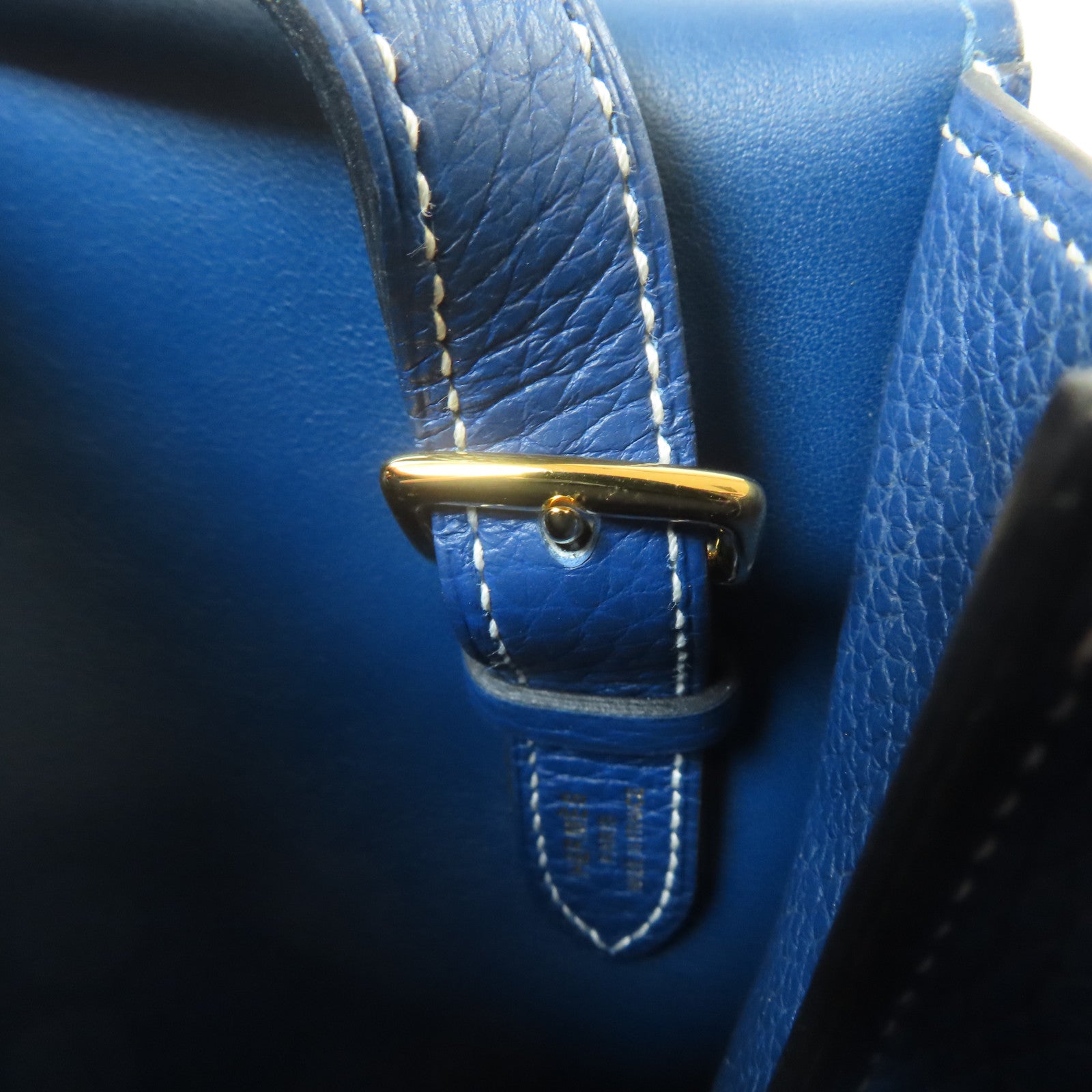 HERMES Clemence皮革Halzan 31金扣手挽肩背兩用袋Bleu Brighton/藍色