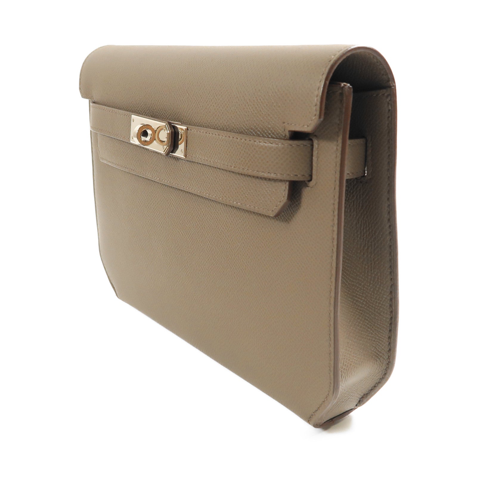 HERMES Epsom皮革Kelly Depeche 25銀扣手拿包Etoupe