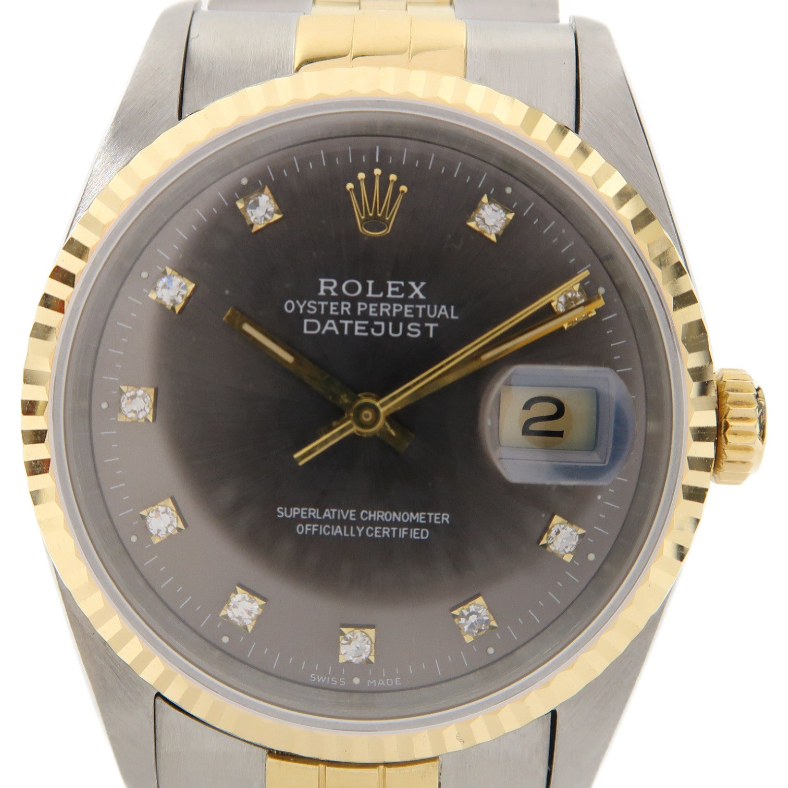 ROLEX Datejust不鏽鋼/18K黃金手錶自動機芯灰色