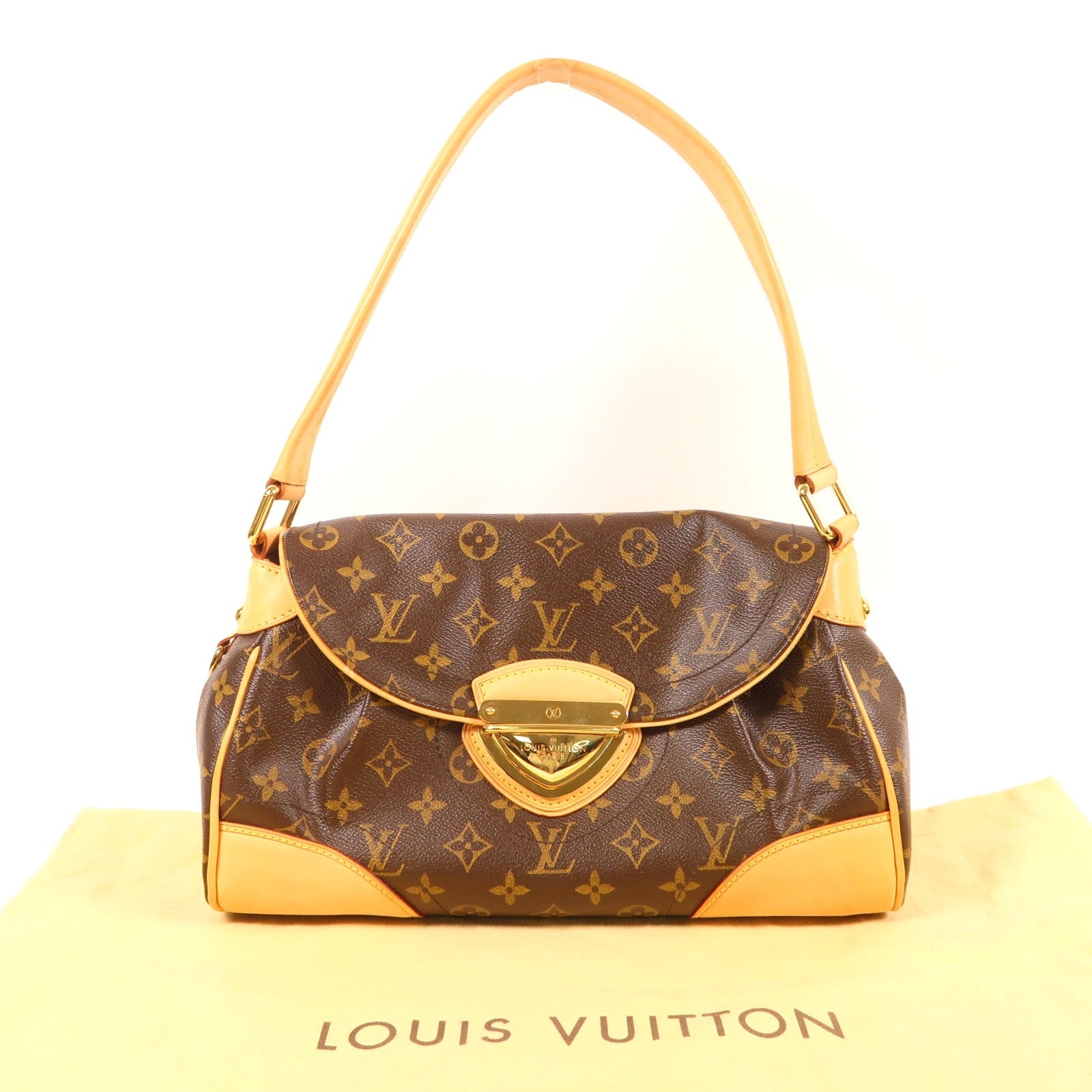 LOUIS VUITTON Monogram Beverly MM金扣肩背袋棕色