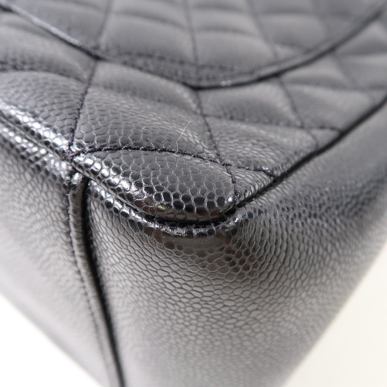 CHANEL 菱格Caviar皮革Grand Shopping Tote Bag金扣鏈帶肩背袋黑色