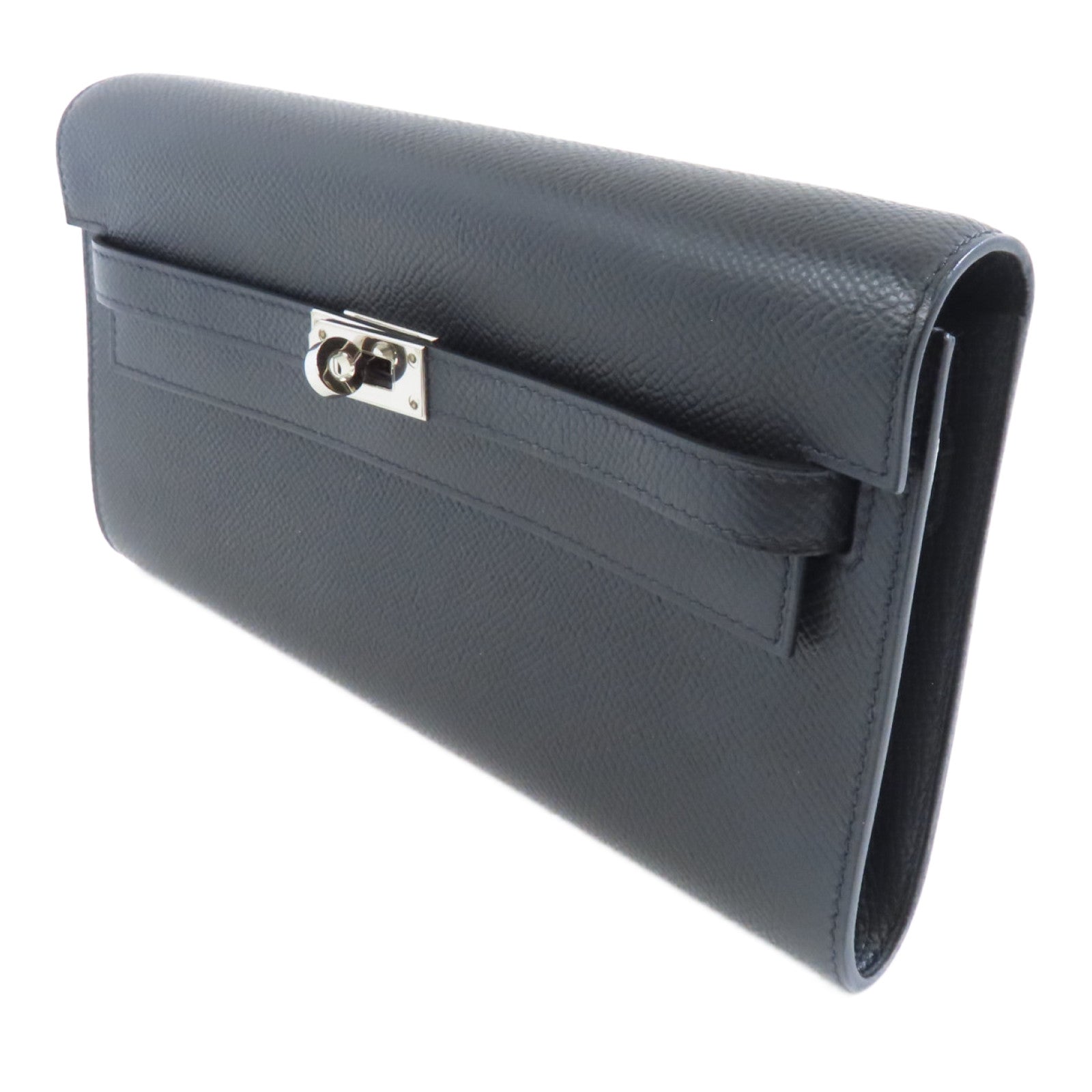 HERMES Epsom皮革Kelly To Go銀扣肩背袋黑色