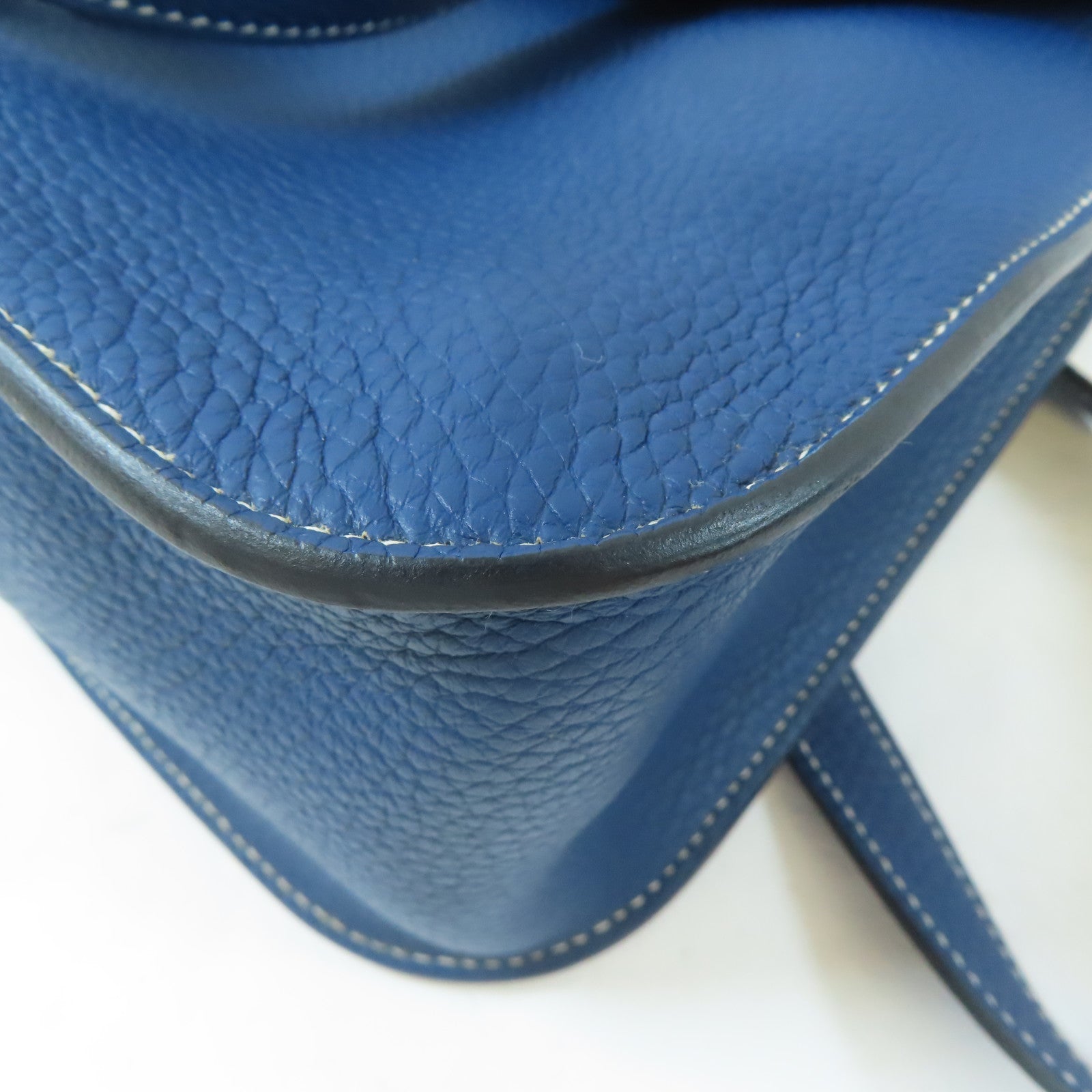 HERMES Clemence皮革Halzan 31金扣手挽肩背兩用袋Bleu Brighton/藍色