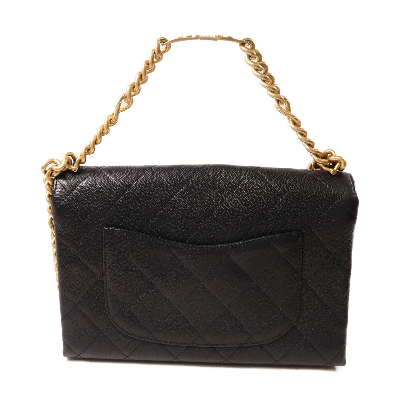 CHANEL 牛皮皮革Shoulder Bag金扣鏈帶手挽肩背兩用袋黑色