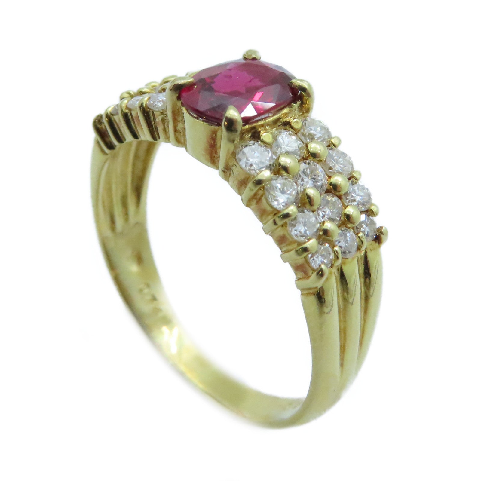 JEWELRY 18K黃金Ruby Diamond Ring 0.74ct紅寶石/0.59ct鑽石戒指US#6.75