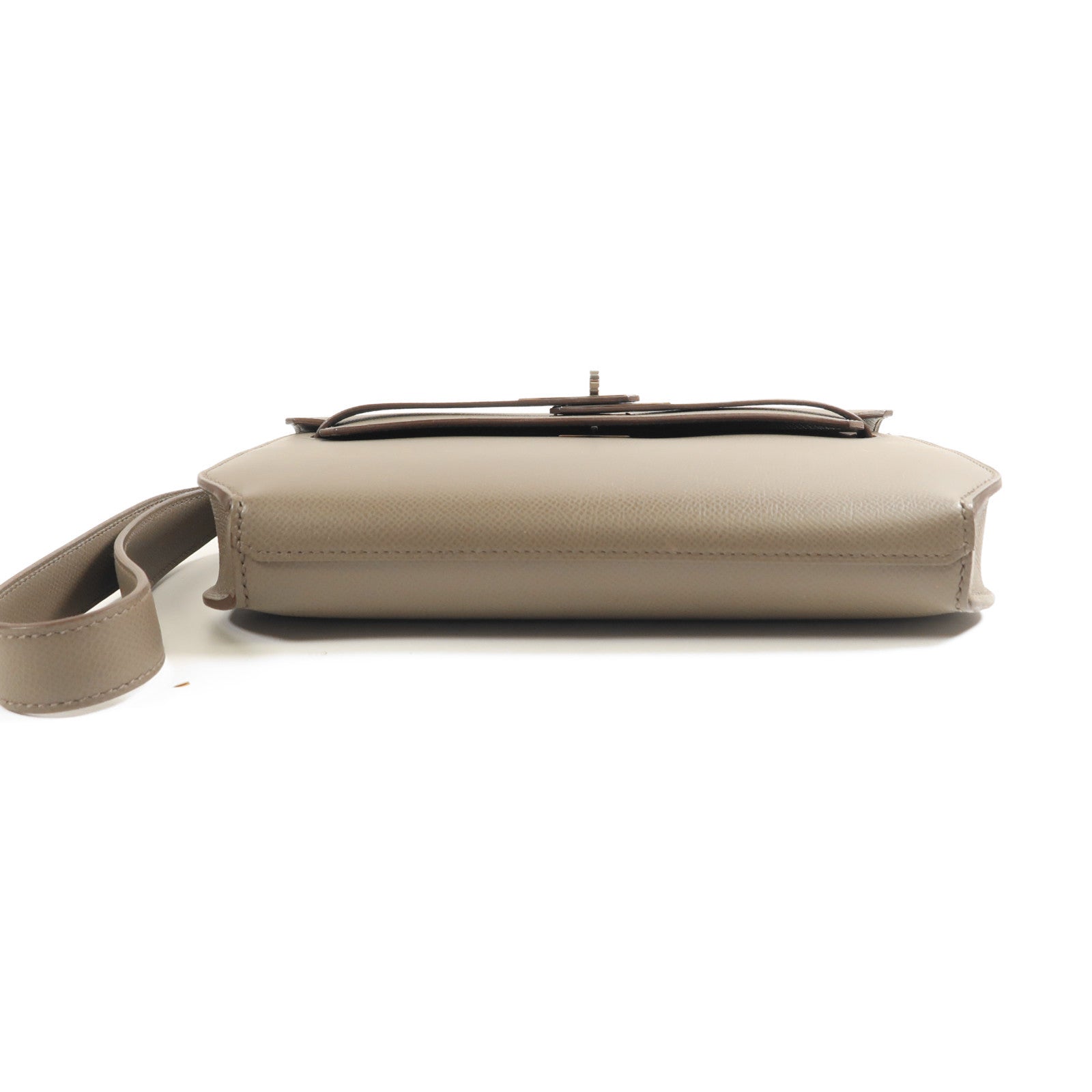 HERMES Epsom皮革Kelly Depeche 25銀扣手拿包Etoupe