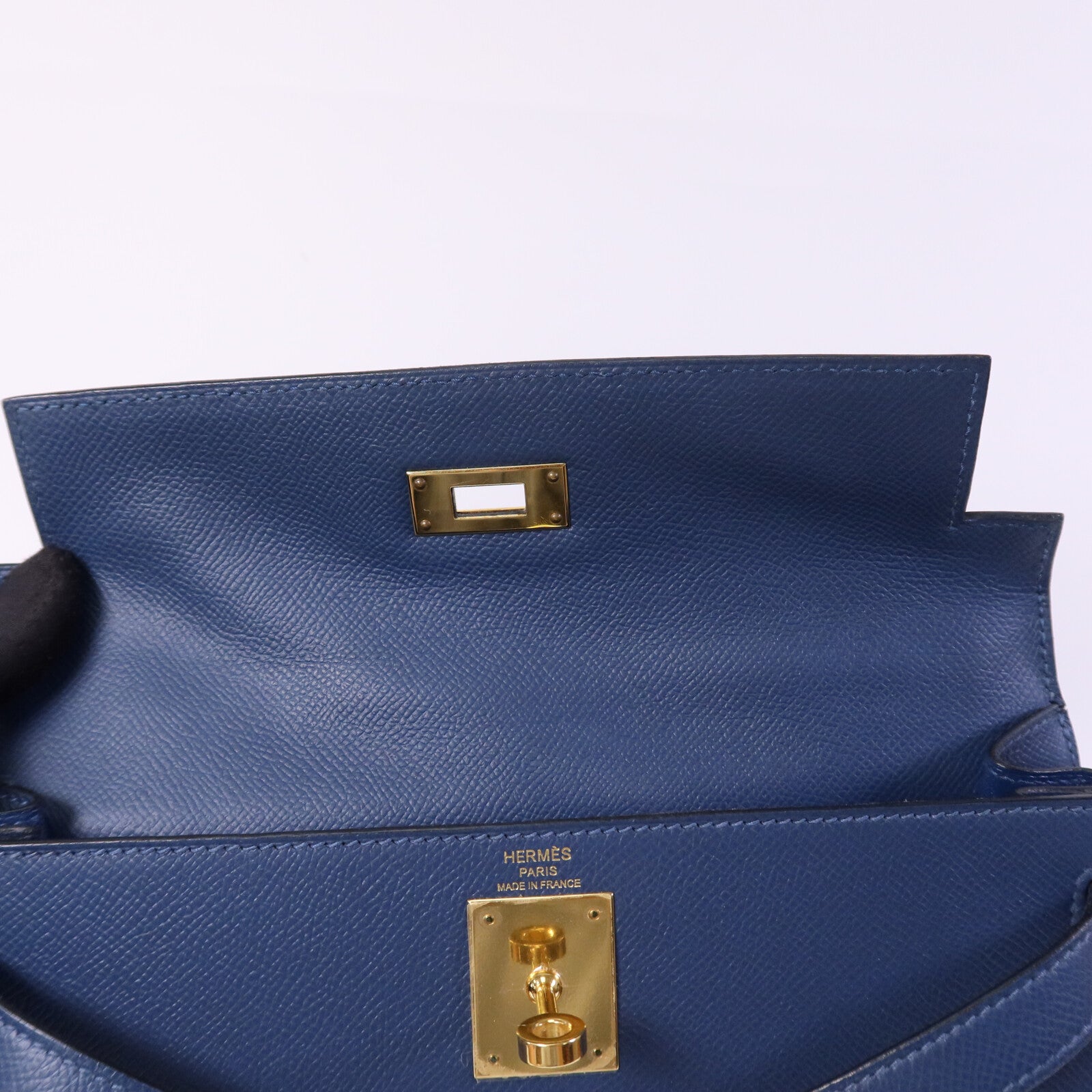 HERMES Epsom皮革Kelly 28金扣手挽肩背兩用袋Deep Bleu