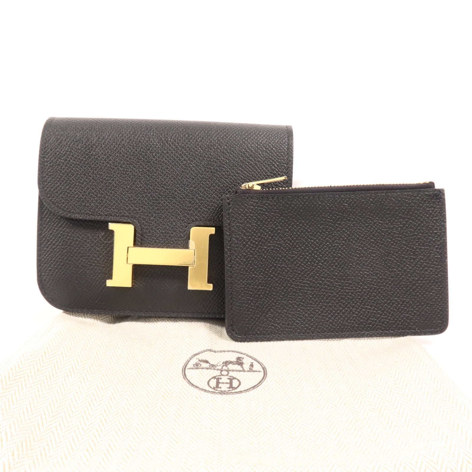 HERMES Epsom皮革Constance Slim金扣錢包Noir