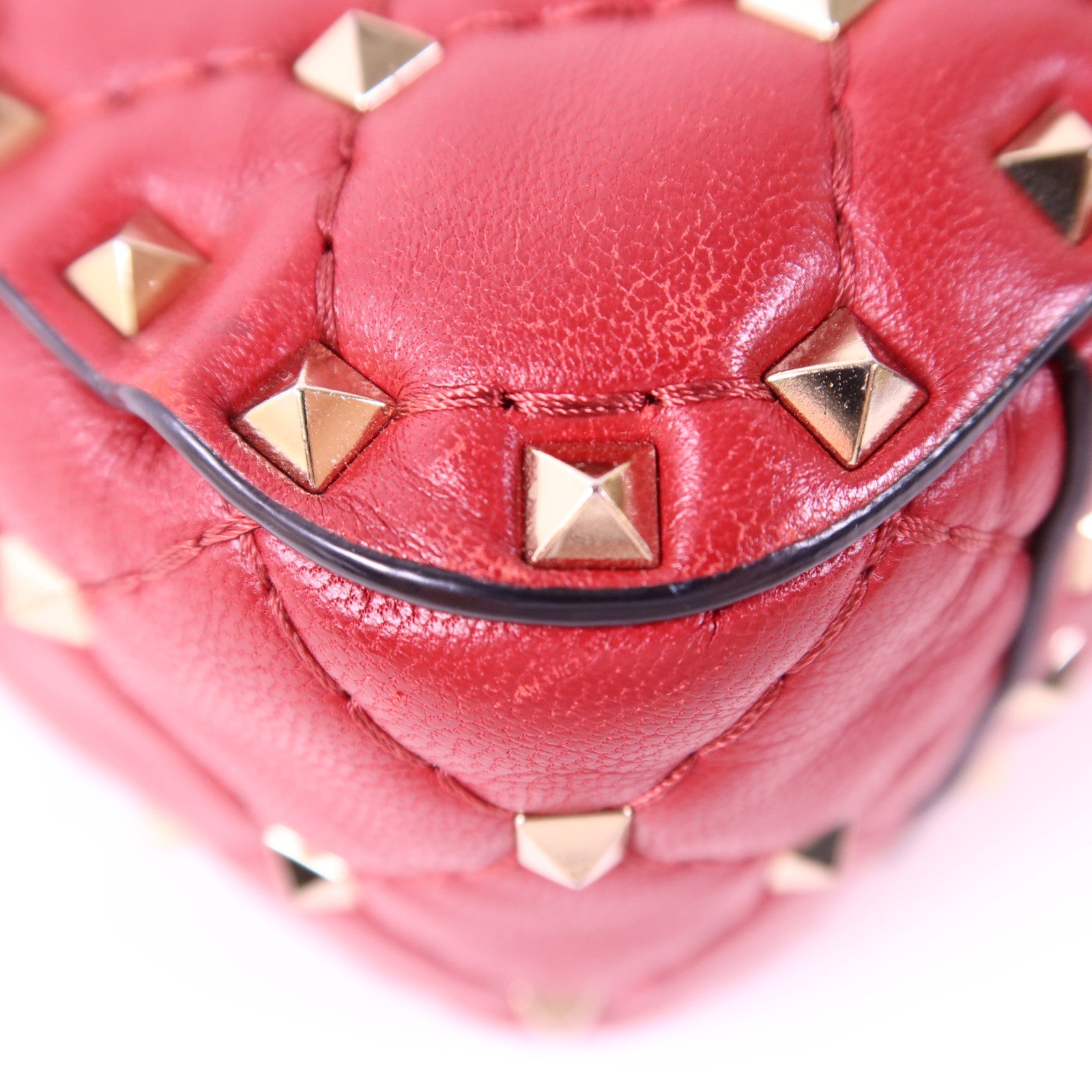 Valentino GHW Garavani Rockstud 2 Way Shoulder Bag Handbag Calfskin Leather Red